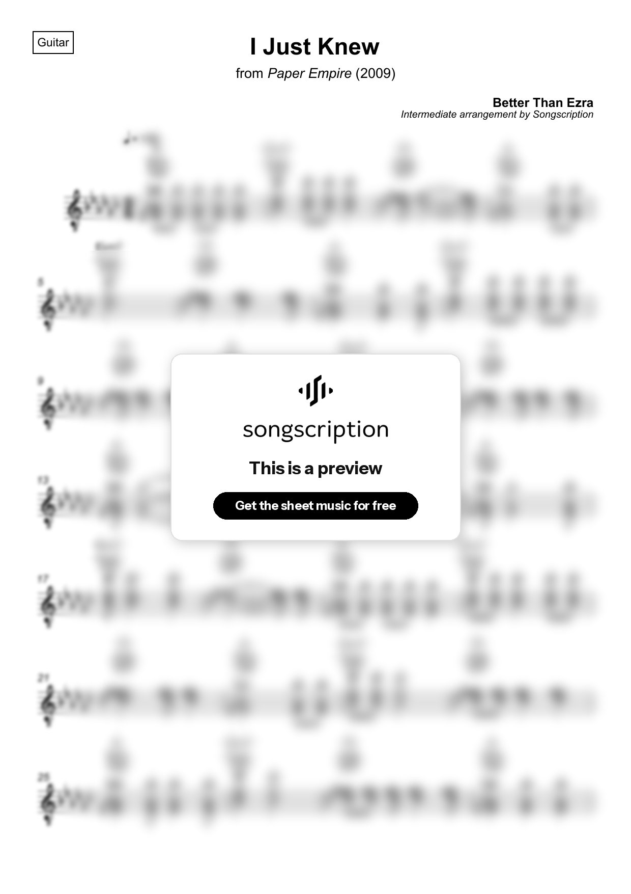 Intermediate Acoustic Guitar Sheet Music for "I Just Knew" by Better Than Ezra
