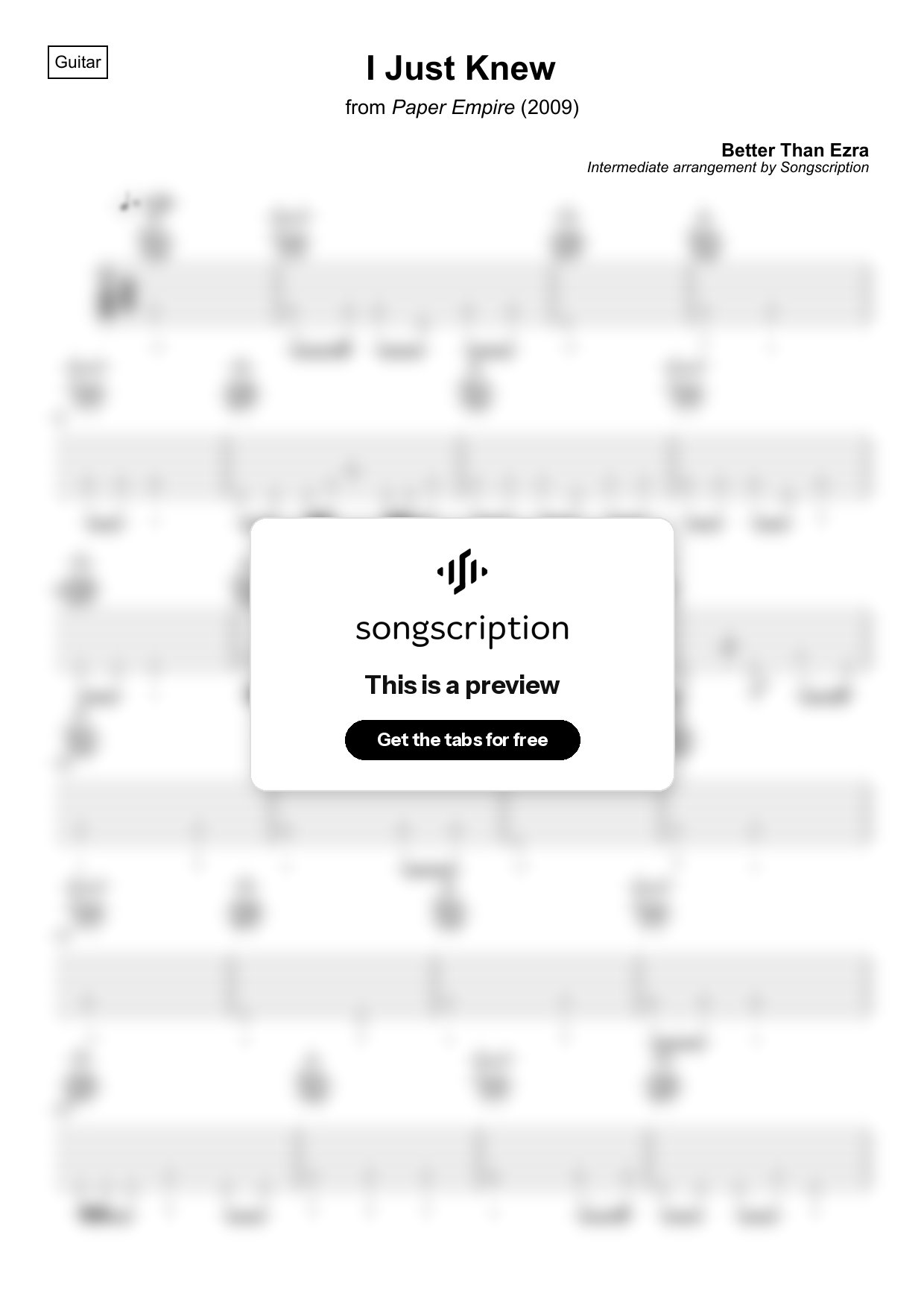 Intermediate Acoustic Guitar Tabs for "I Just Knew" by Better Than Ezra