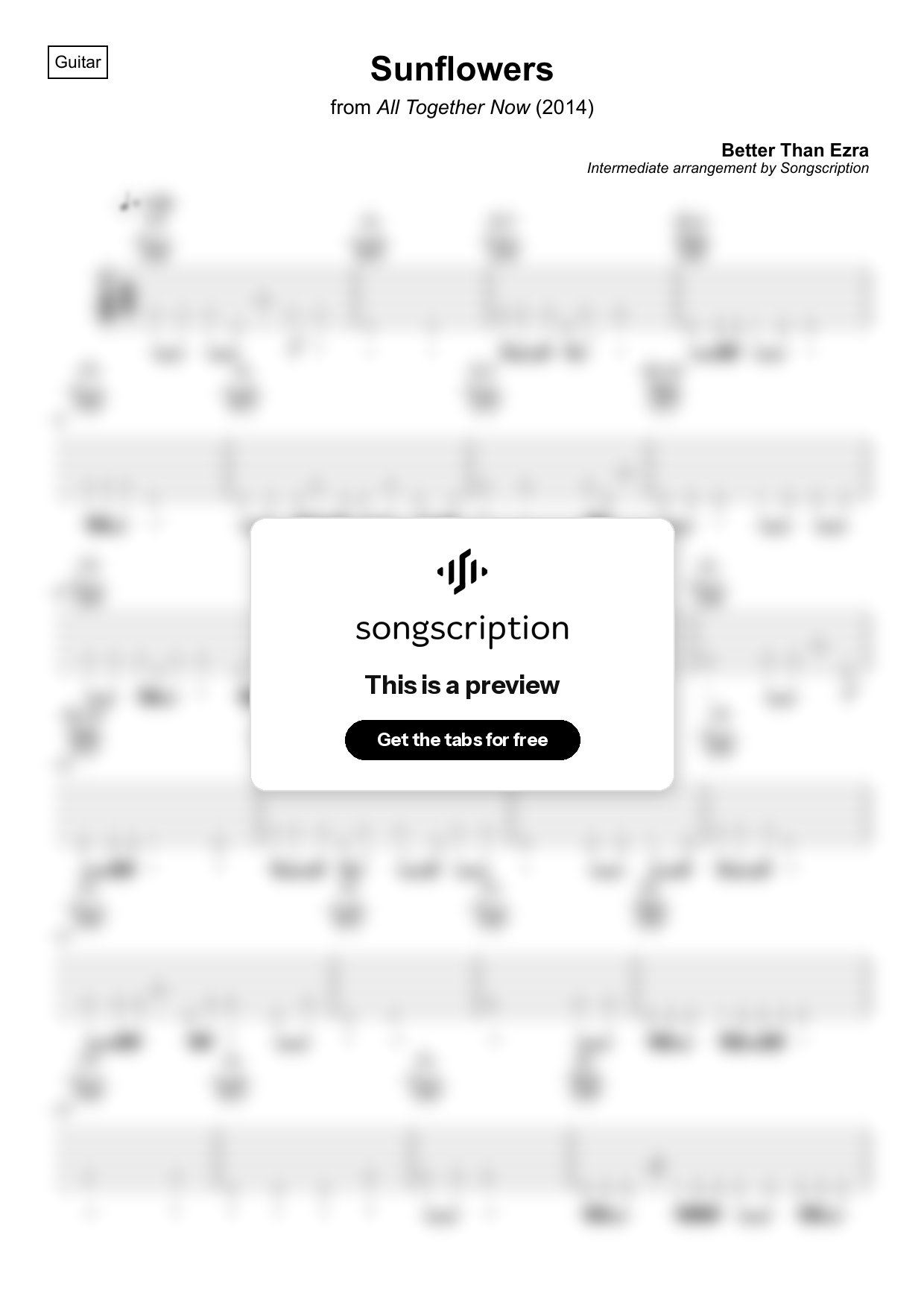 Intermediate Acoustic Guitar Tabs for "Sunflowers" by Better Than Ezra