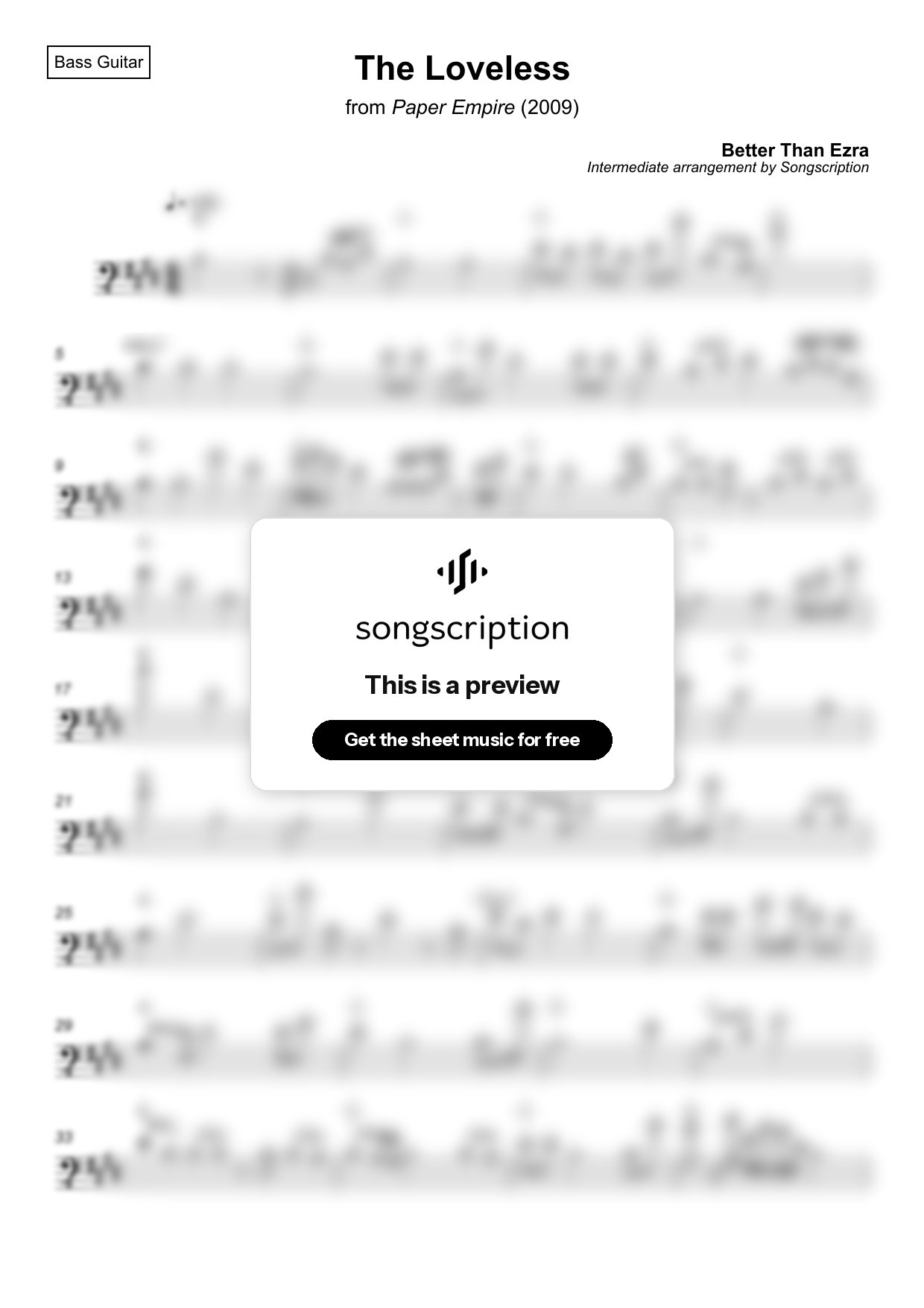 Intermediate Bass Guitar Sheet Music for "The Loveless" by Better Than Ezra