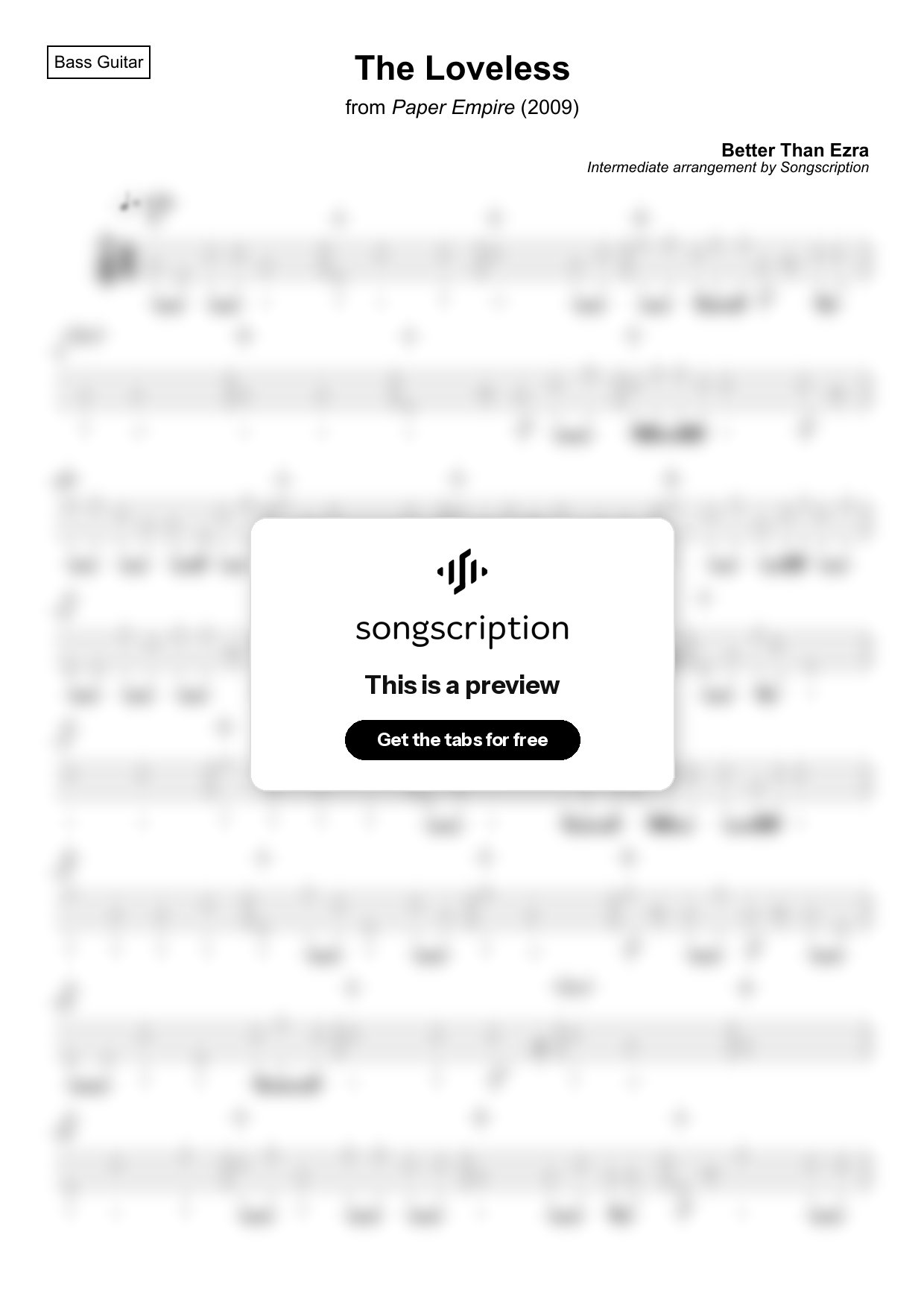 Intermediate Bass Guitar Tabs for "The Loveless" by Better Than Ezra