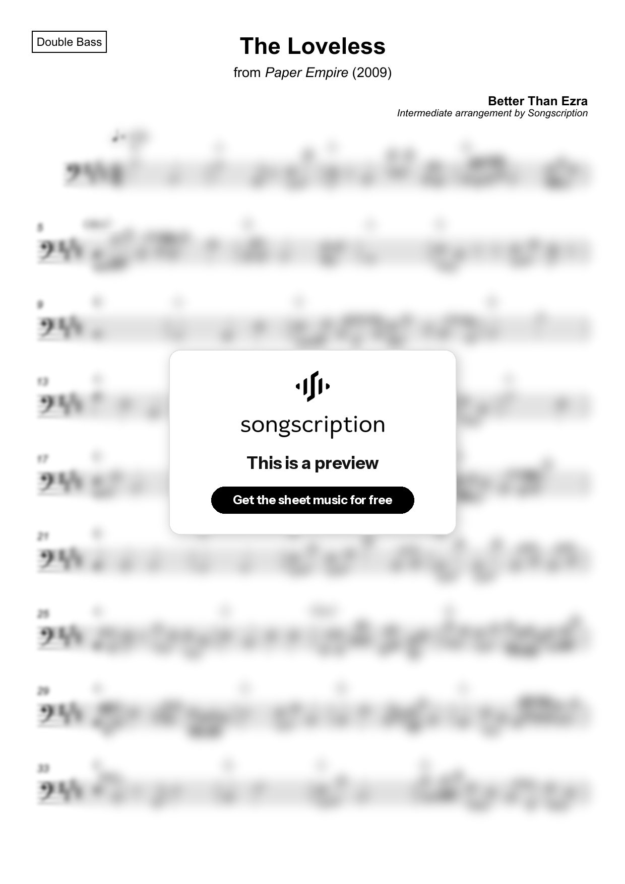 Intermediate Double Bass Sheet Music for "The Loveless" by Better Than Ezra