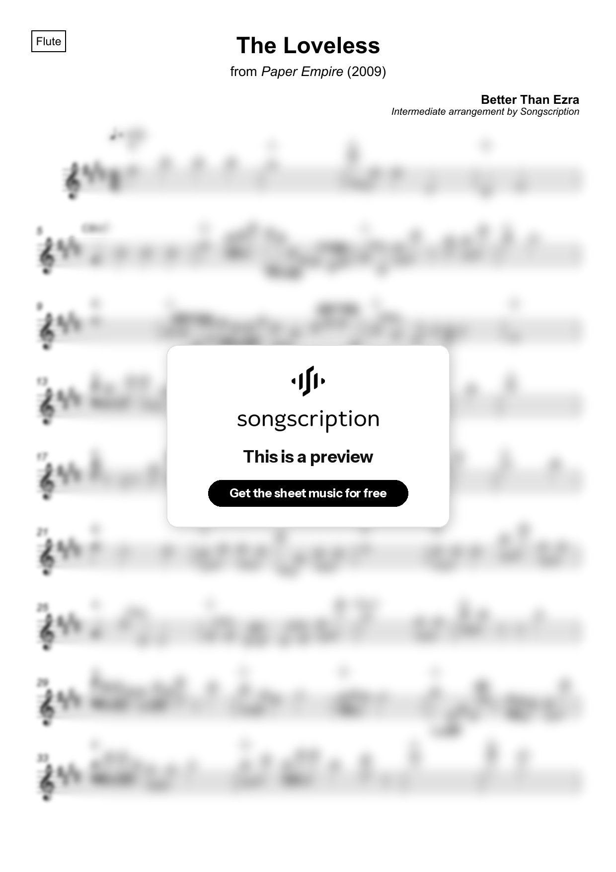 Intermediate Flute Sheet Music for "The Loveless" by Better Than Ezra