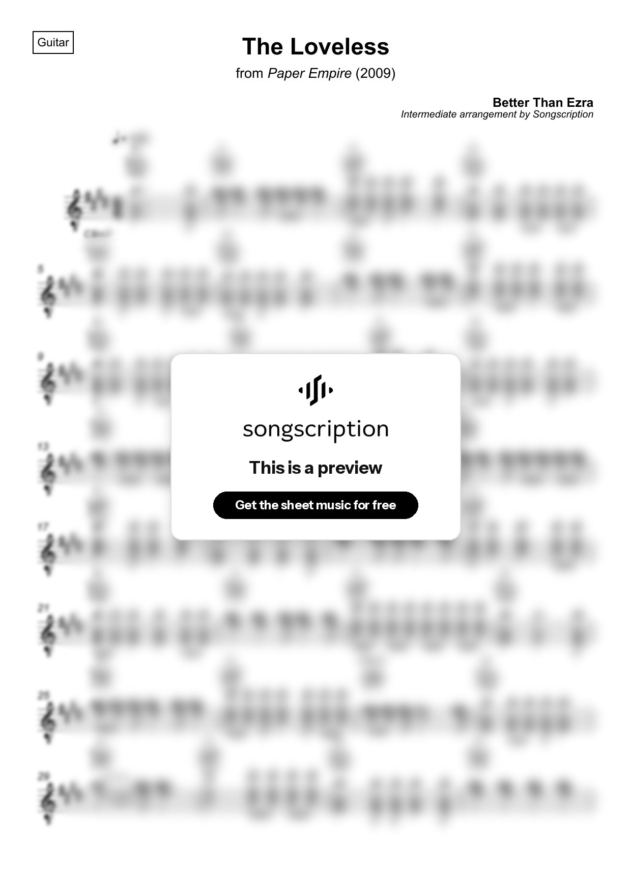 Intermediate Acoustic Guitar Sheet Music for "The Loveless" by Better Than Ezra