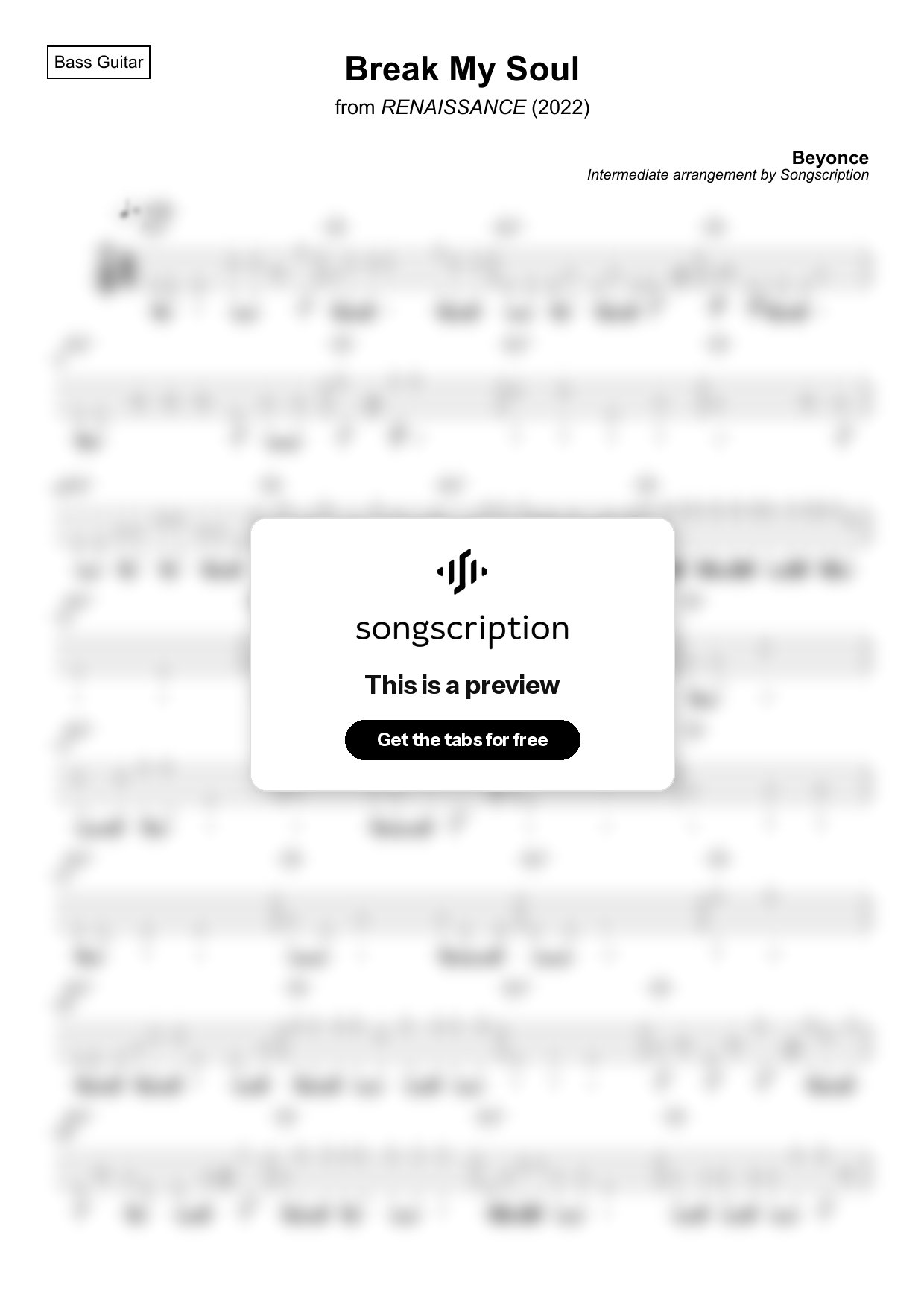 Intermediate Bass Guitar Tabs for "Break My Soul" by Beyonce