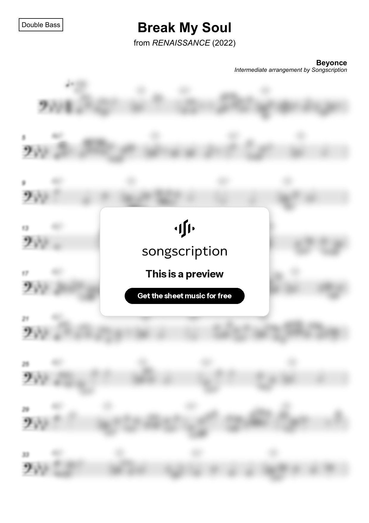 Intermediate Double Bass Sheet Music for "Break My Soul" by Beyonce