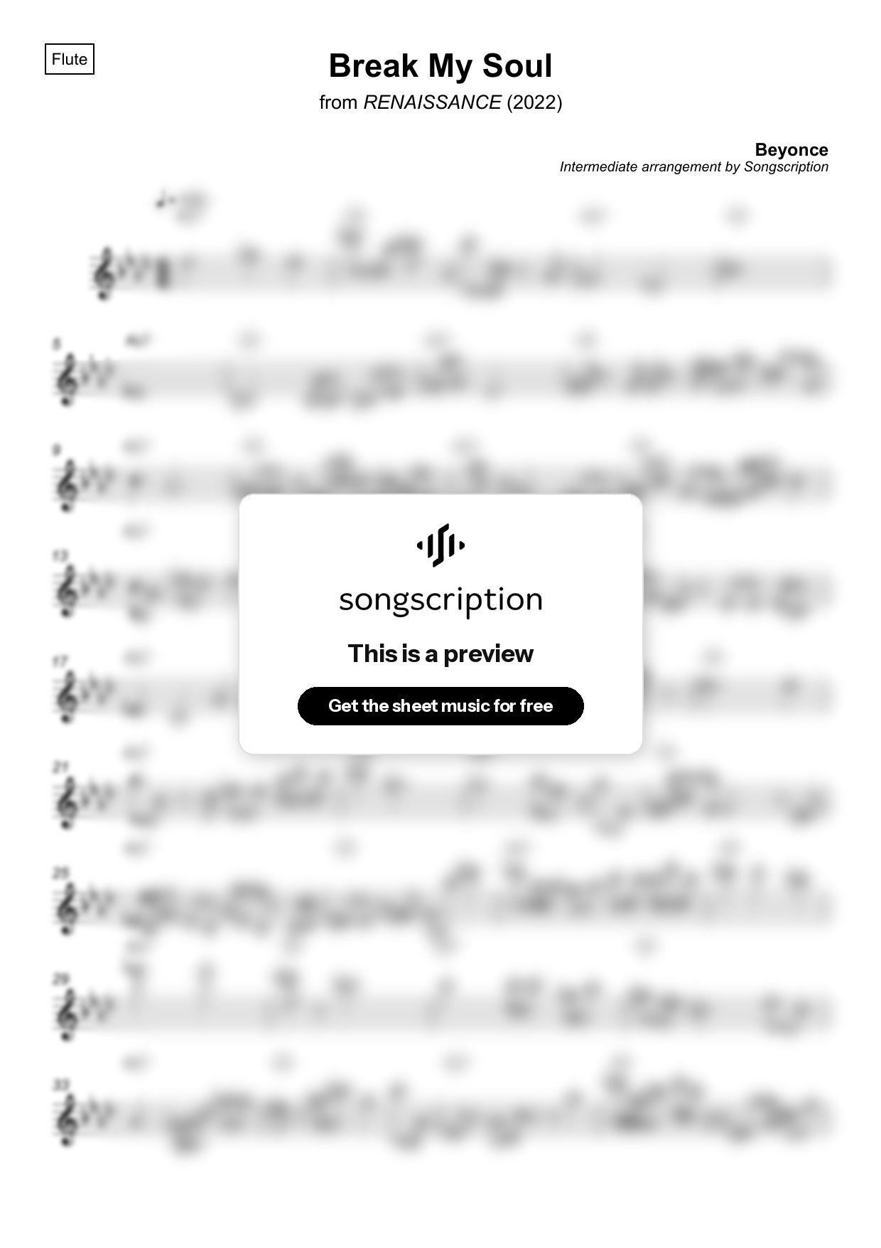 Intermediate Flute Sheet Music for "Break My Soul" by Beyonce