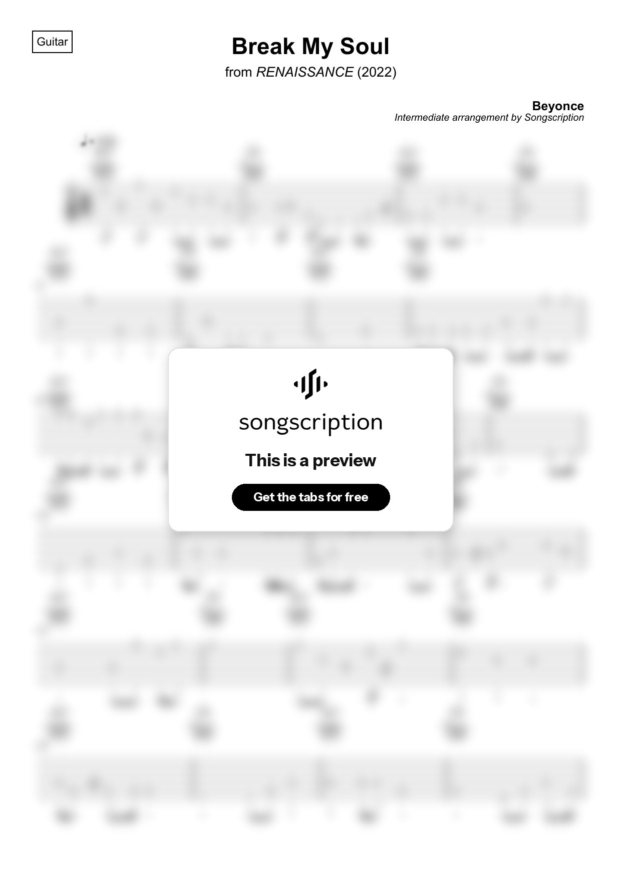 Intermediate Acoustic Guitar Tabs for "Break My Soul" by Beyonce