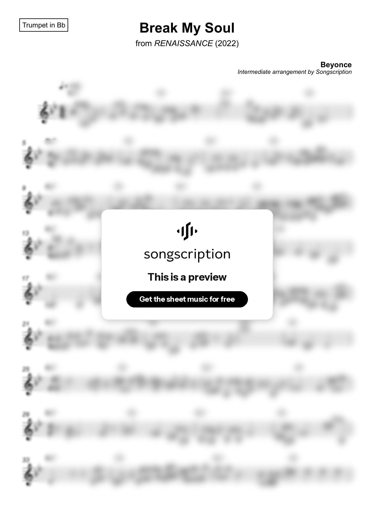 Intermediate Trumpet Sheet Music for "Break My Soul" by Beyonce
