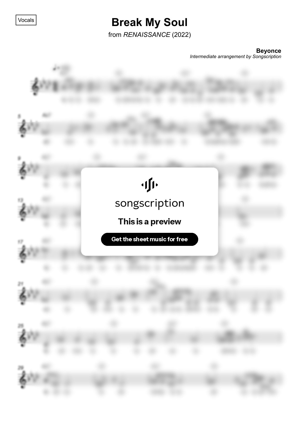 Intermediate Vocals Sheet Music for "Break My Soul" by Beyonce
