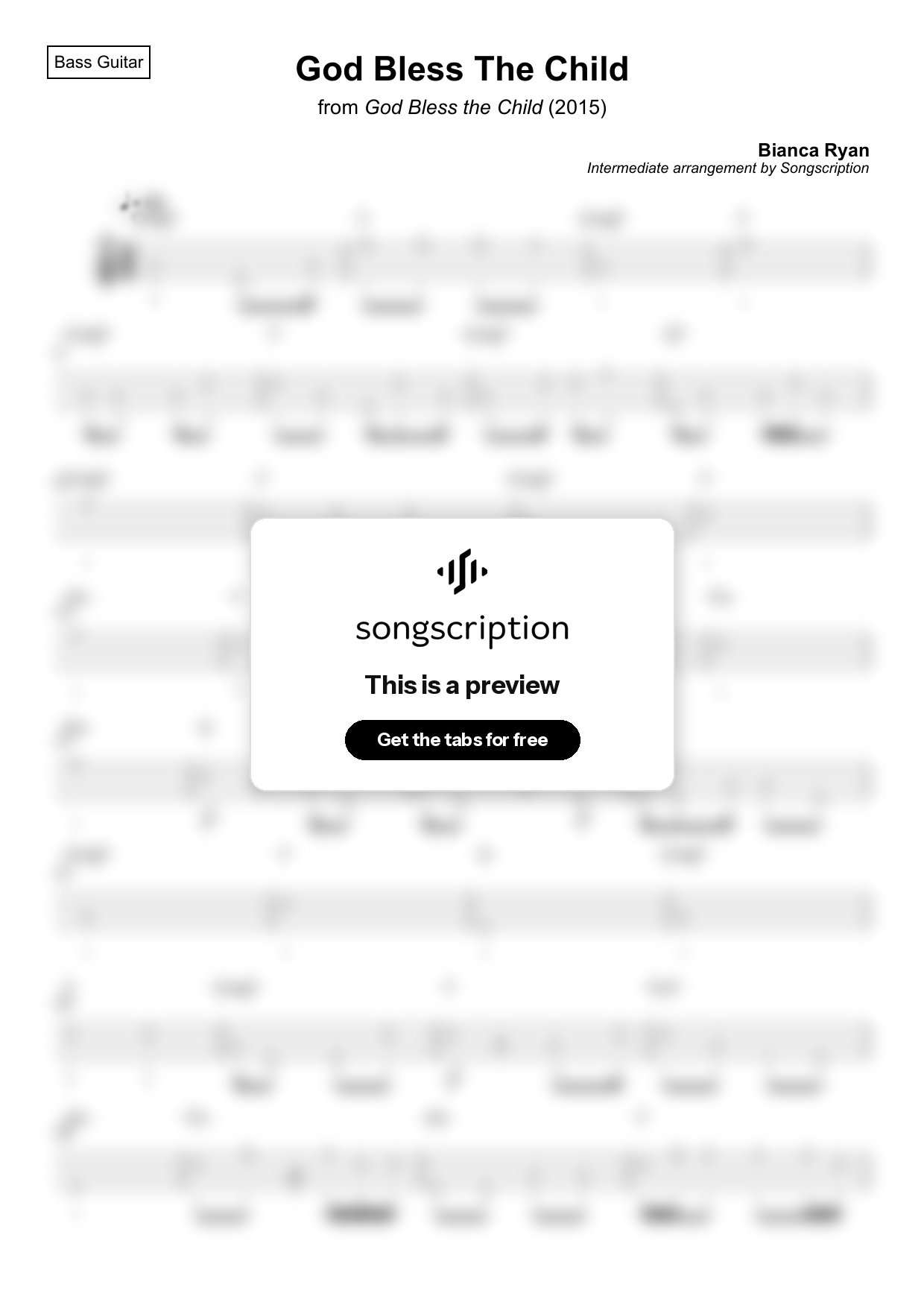 Intermediate Bass Guitar Tabs for "God Bless The Child" by Bianca Ryan