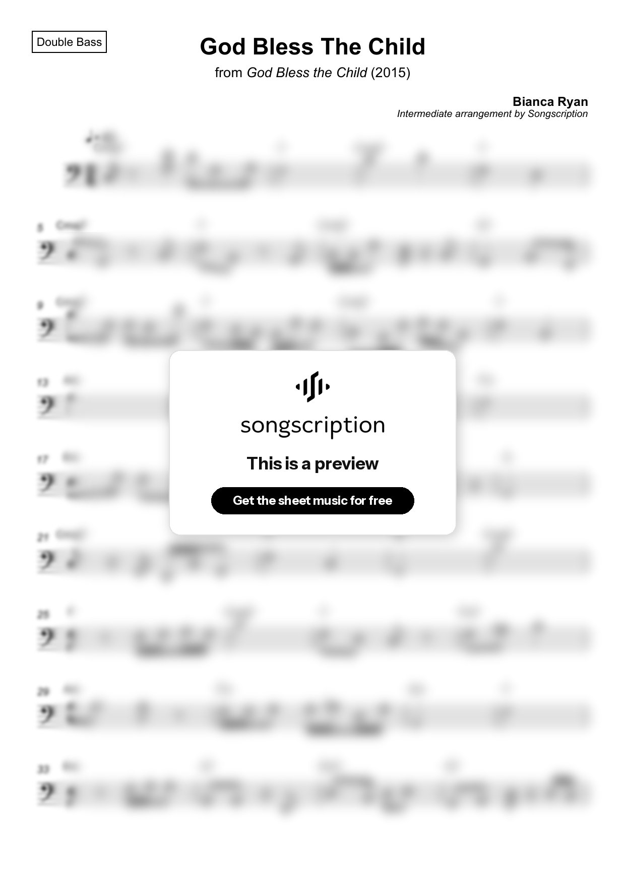 Intermediate Double Bass Sheet Music for "God Bless The Child" by Bianca Ryan