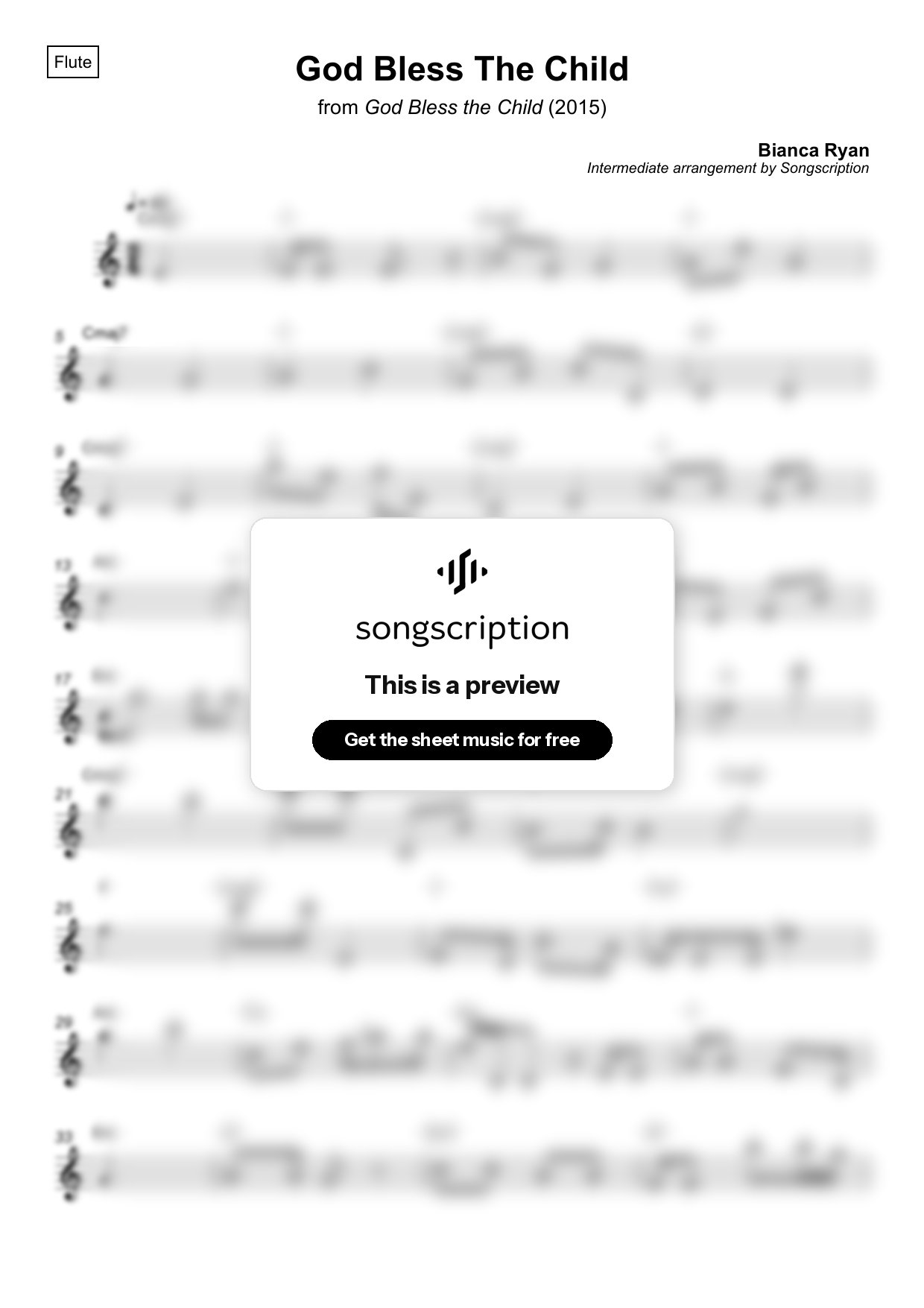 Intermediate Flute Sheet Music for "God Bless The Child" by Bianca Ryan