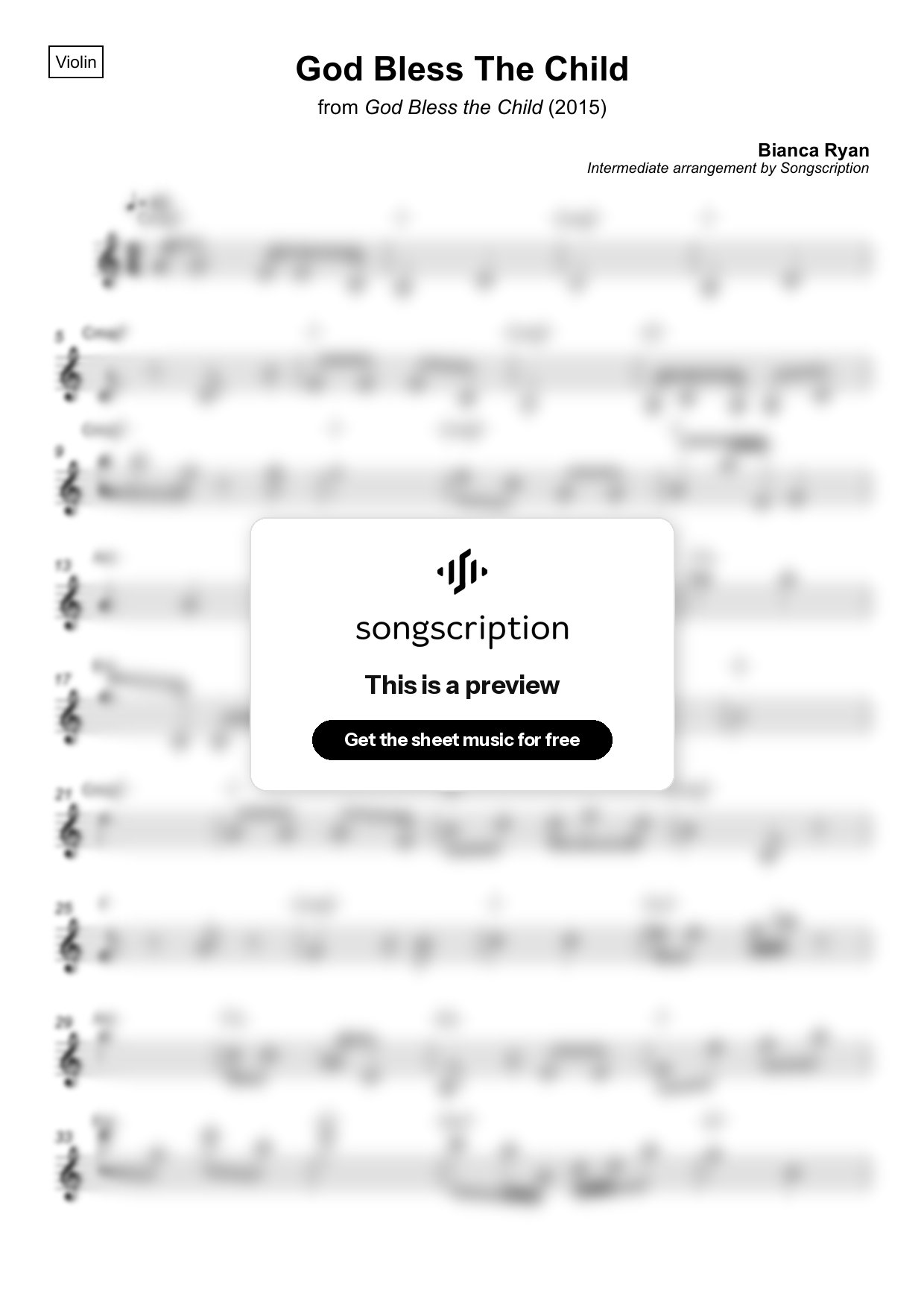 Intermediate Violin Sheet Music for "God Bless The Child" by Bianca Ryan