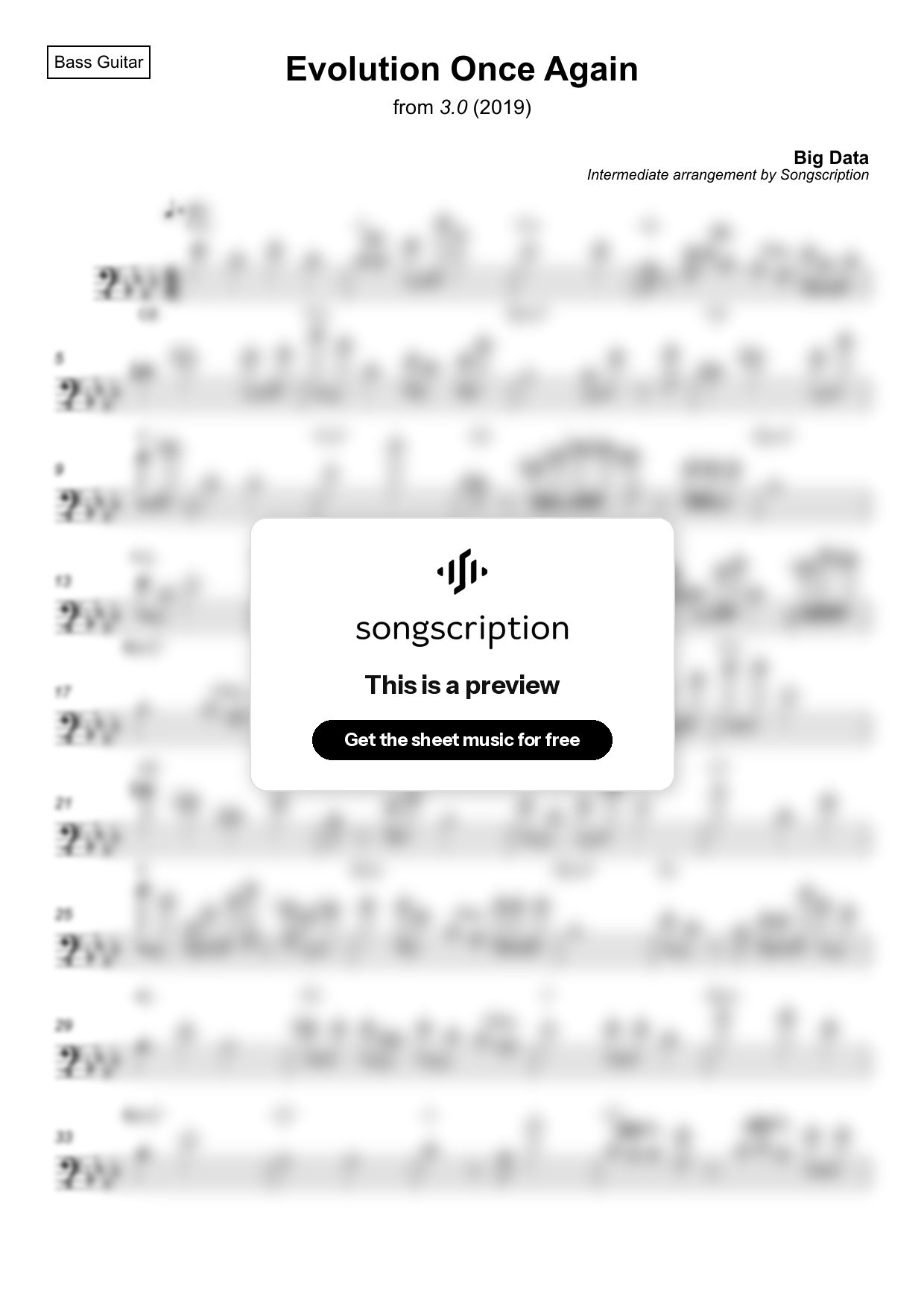 Intermediate Bass Guitar Sheet Music for "Evolution Once Again" by Big Data