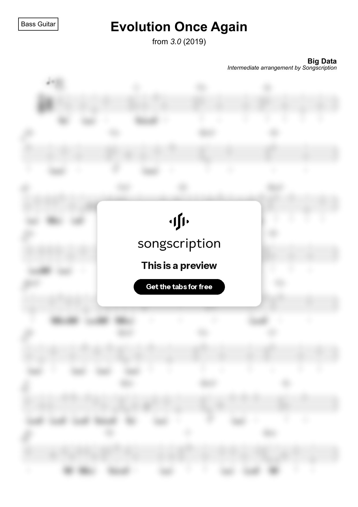 Intermediate Bass Guitar Tabs for "Evolution Once Again" by Big Data