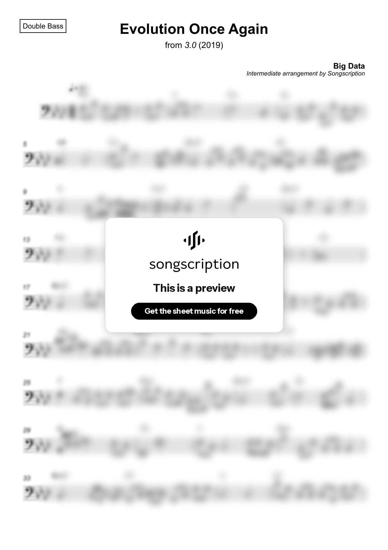 Intermediate Double Bass Sheet Music for "Evolution Once Again" by Big Data