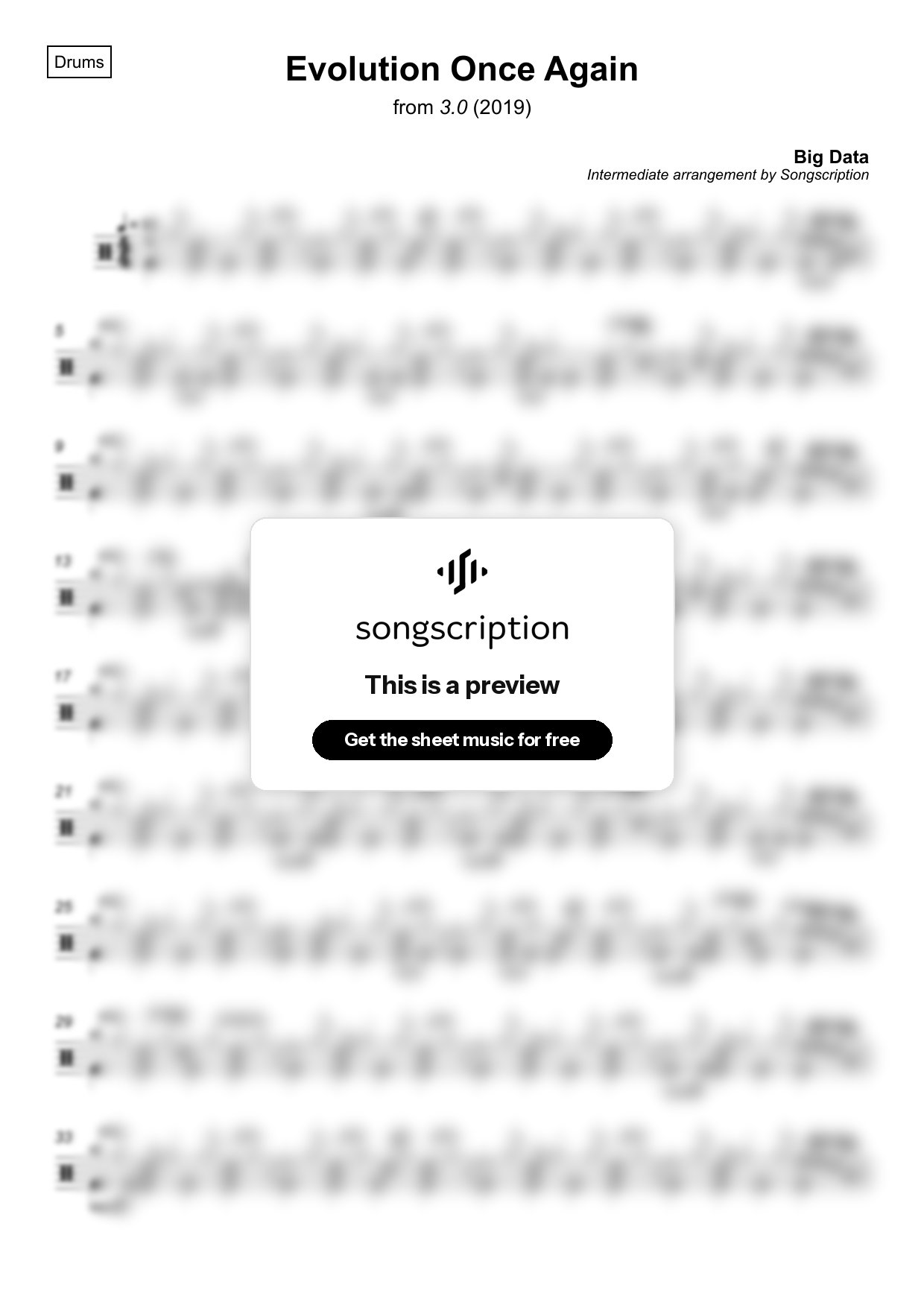 Intermediate Drums Sheet Music for "Evolution Once Again" by Big Data