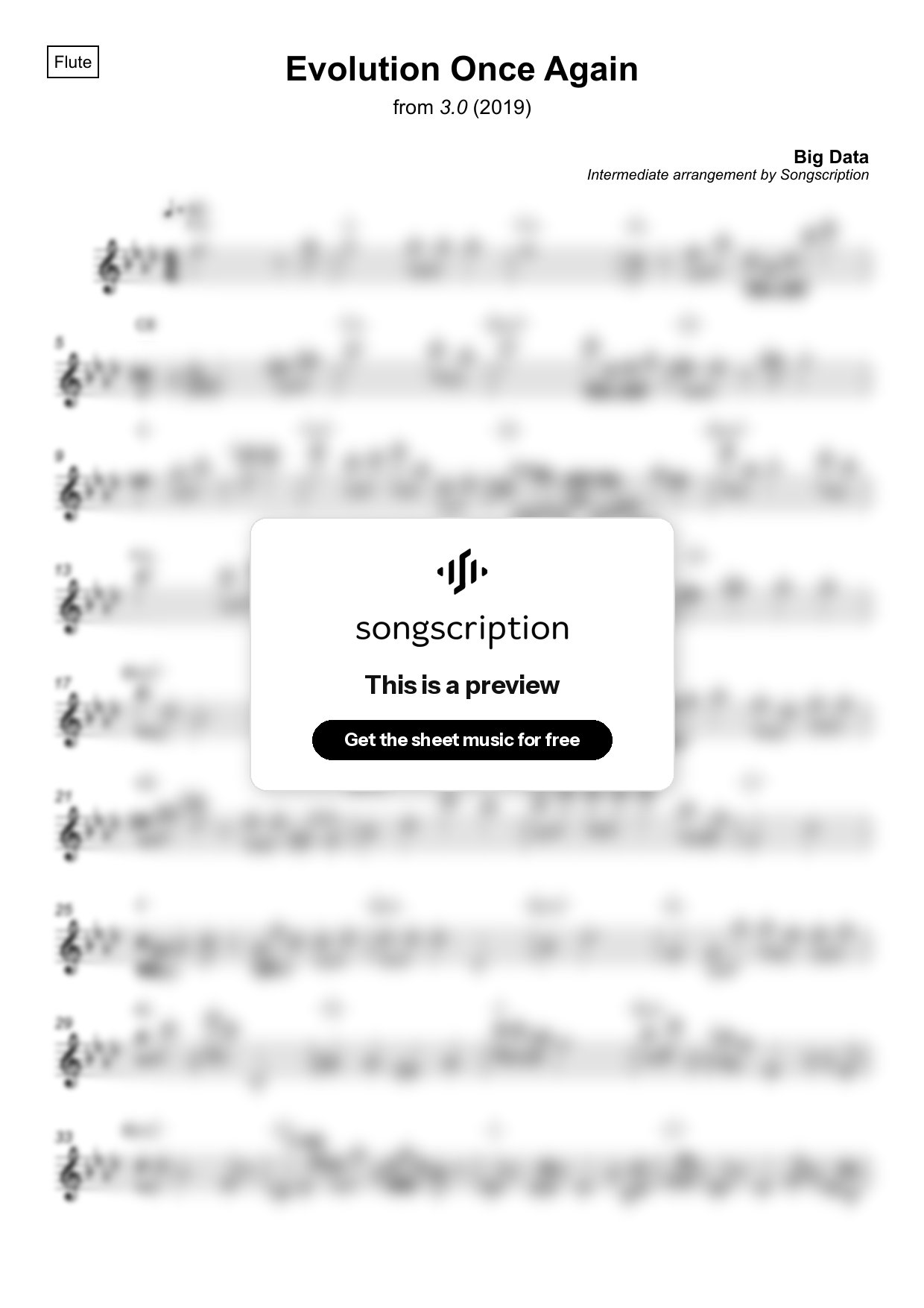 Intermediate Flute Sheet Music for "Evolution Once Again" by Big Data
