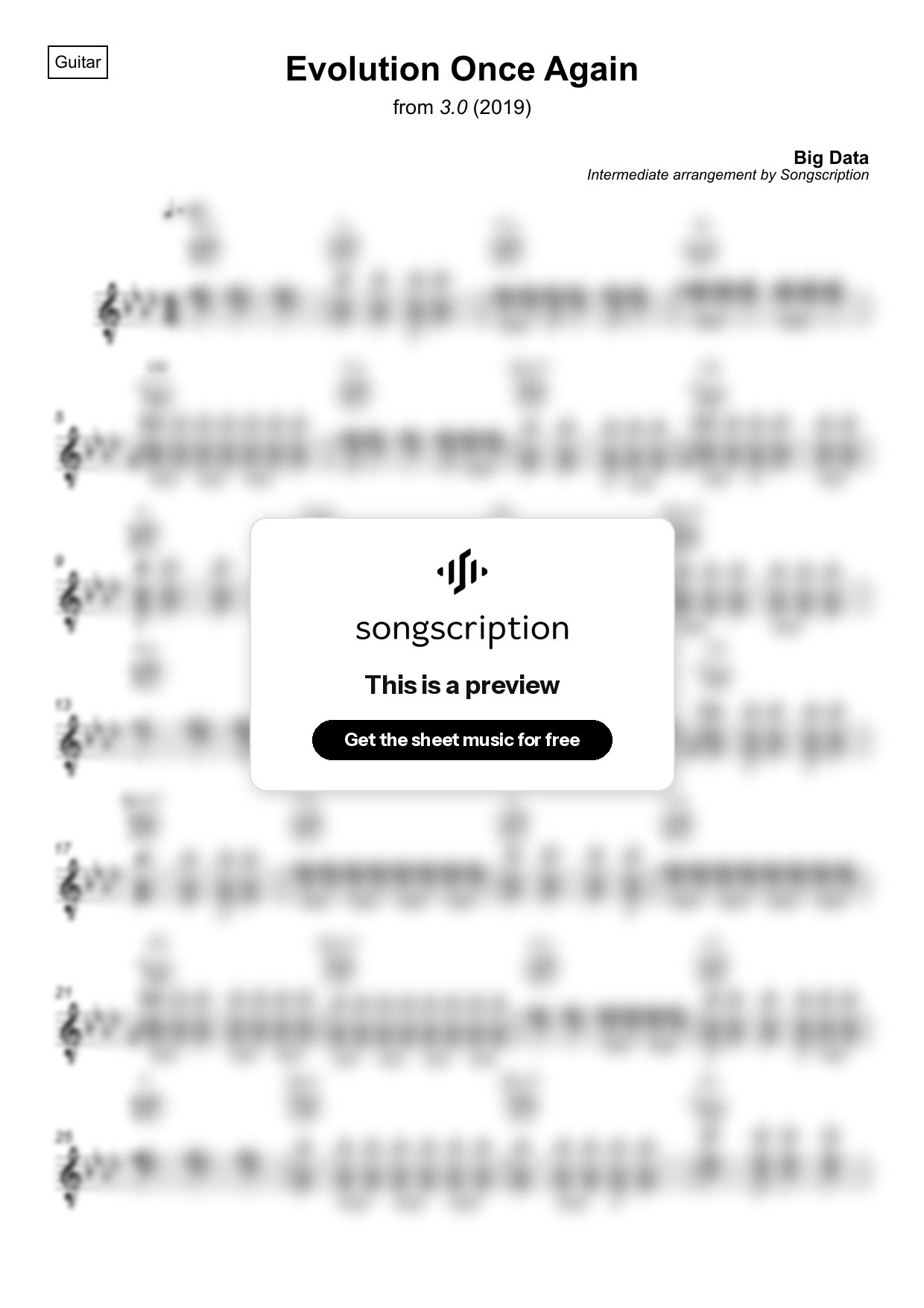 Intermediate Acoustic Guitar Sheet Music for "Evolution Once Again" by Big Data