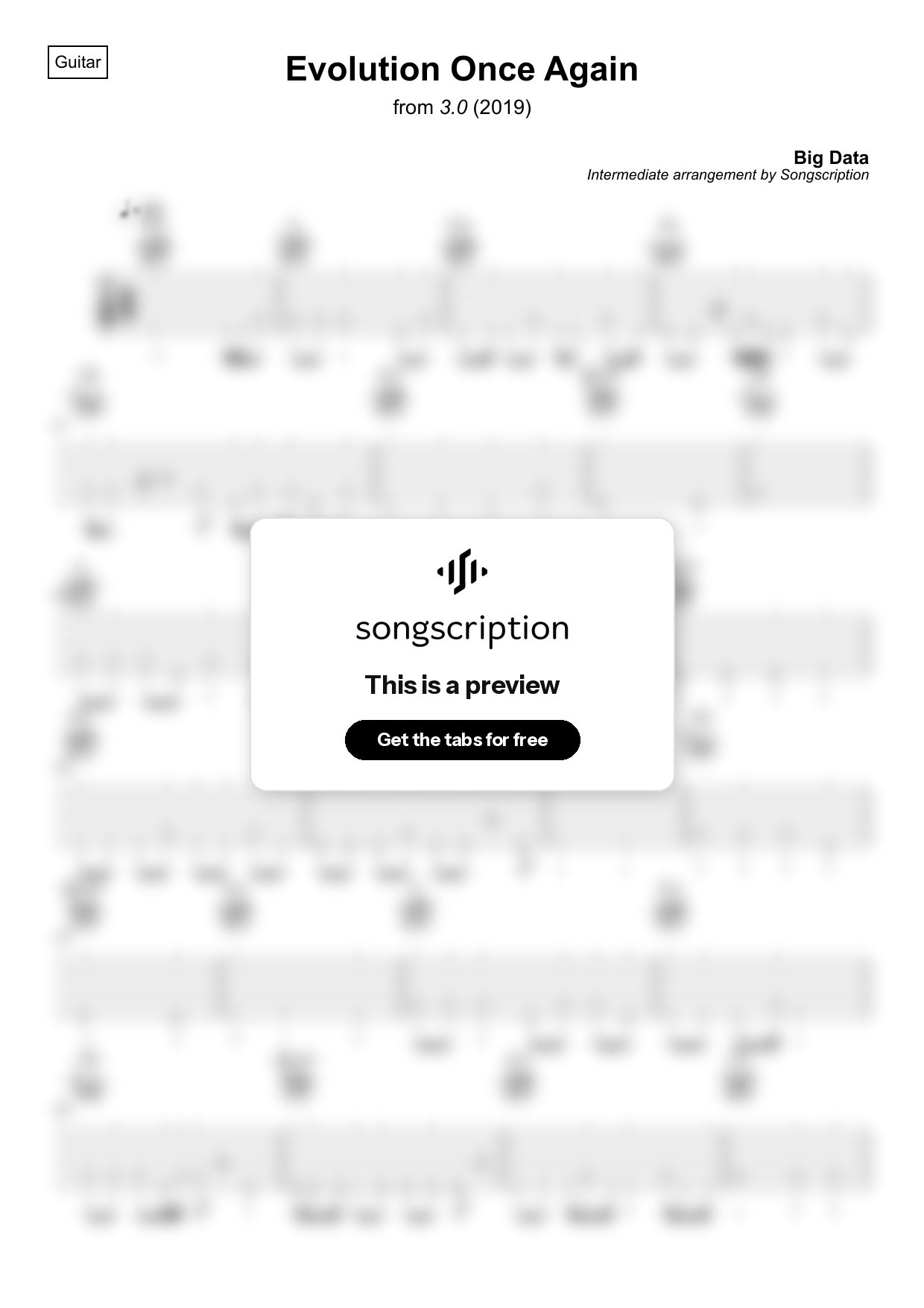 Intermediate Acoustic Guitar Tabs for "Evolution Once Again" by Big Data