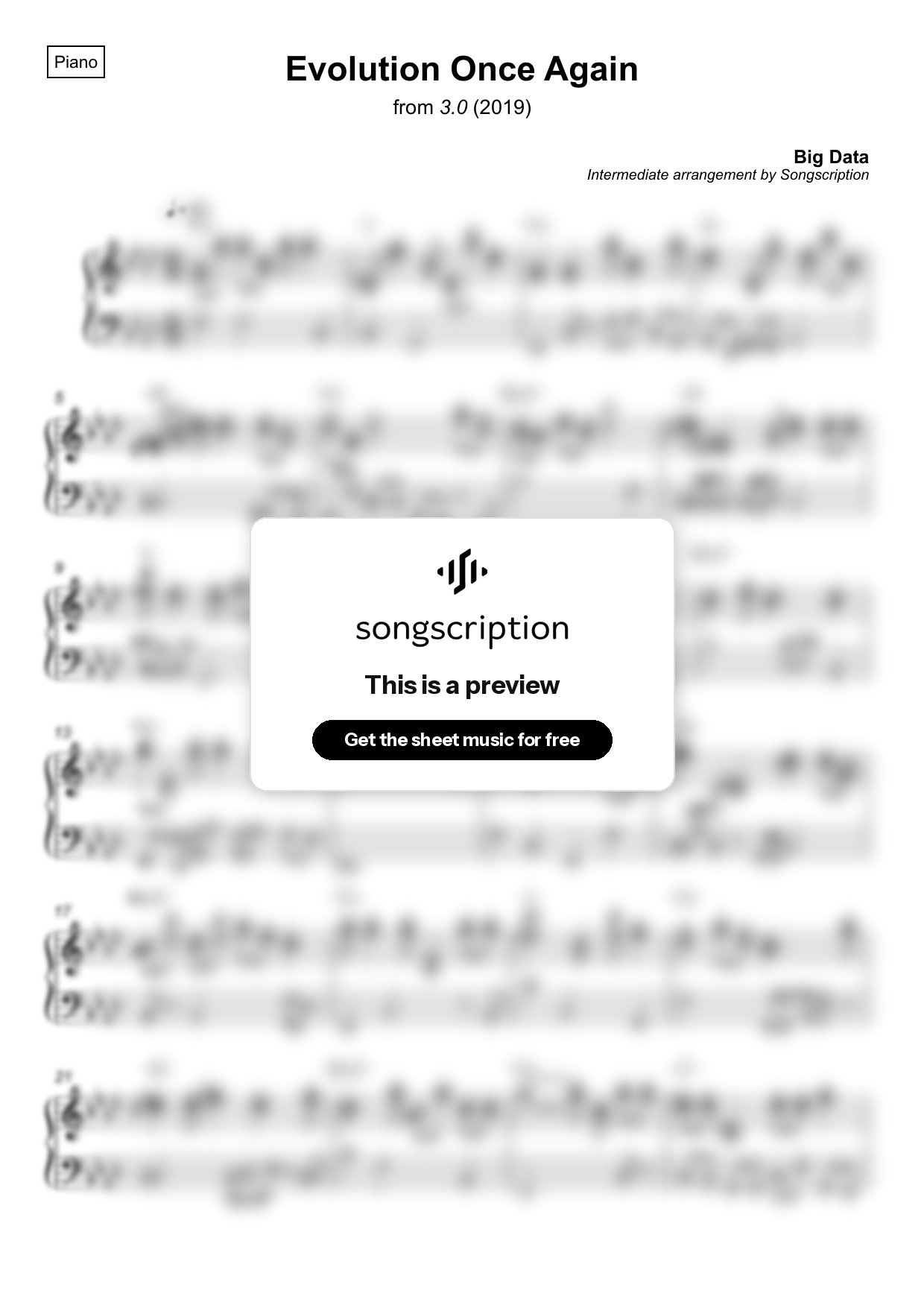 Intermediate Piano Sheet Music for "Evolution Once Again" by Big Data