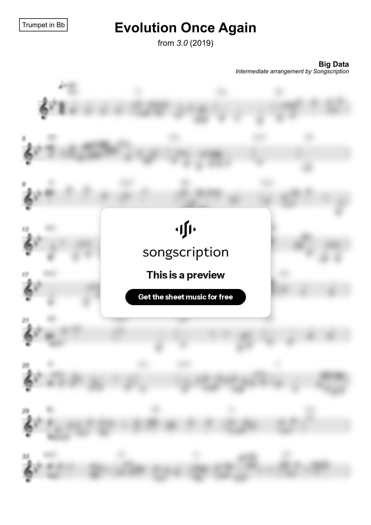 Intermediate Trumpet Sheet Music for "Evolution Once Again" by Big Data
