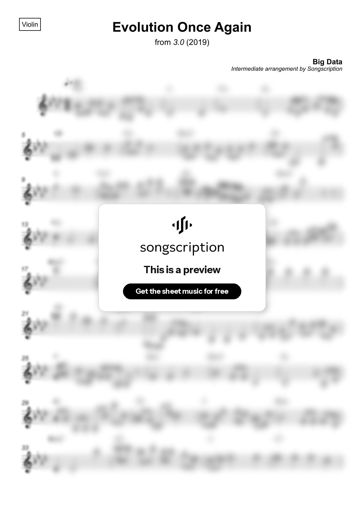 Intermediate Violin Sheet Music for "Evolution Once Again" by Big Data
