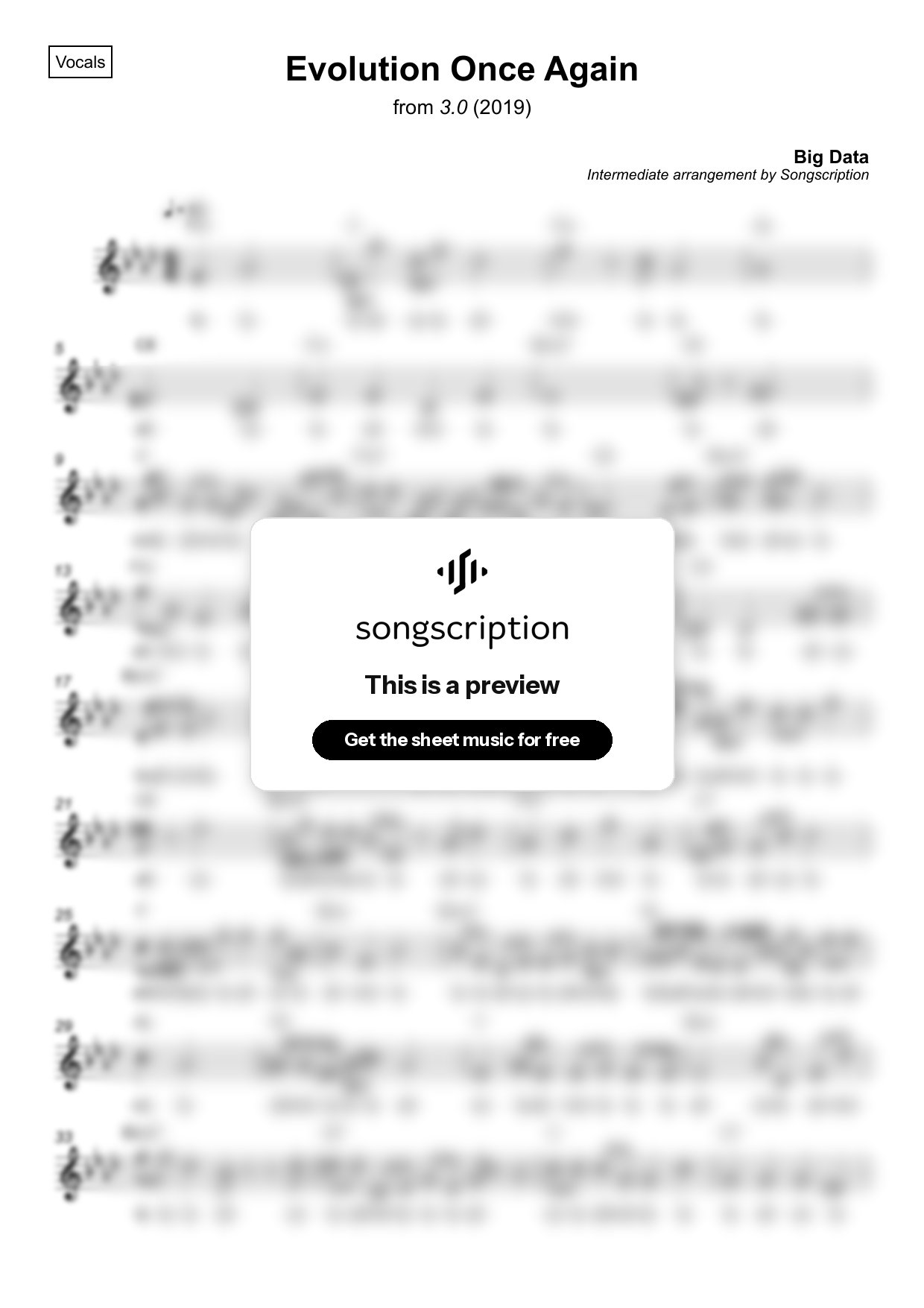 Intermediate Vocals Sheet Music for "Evolution Once Again" by Big Data