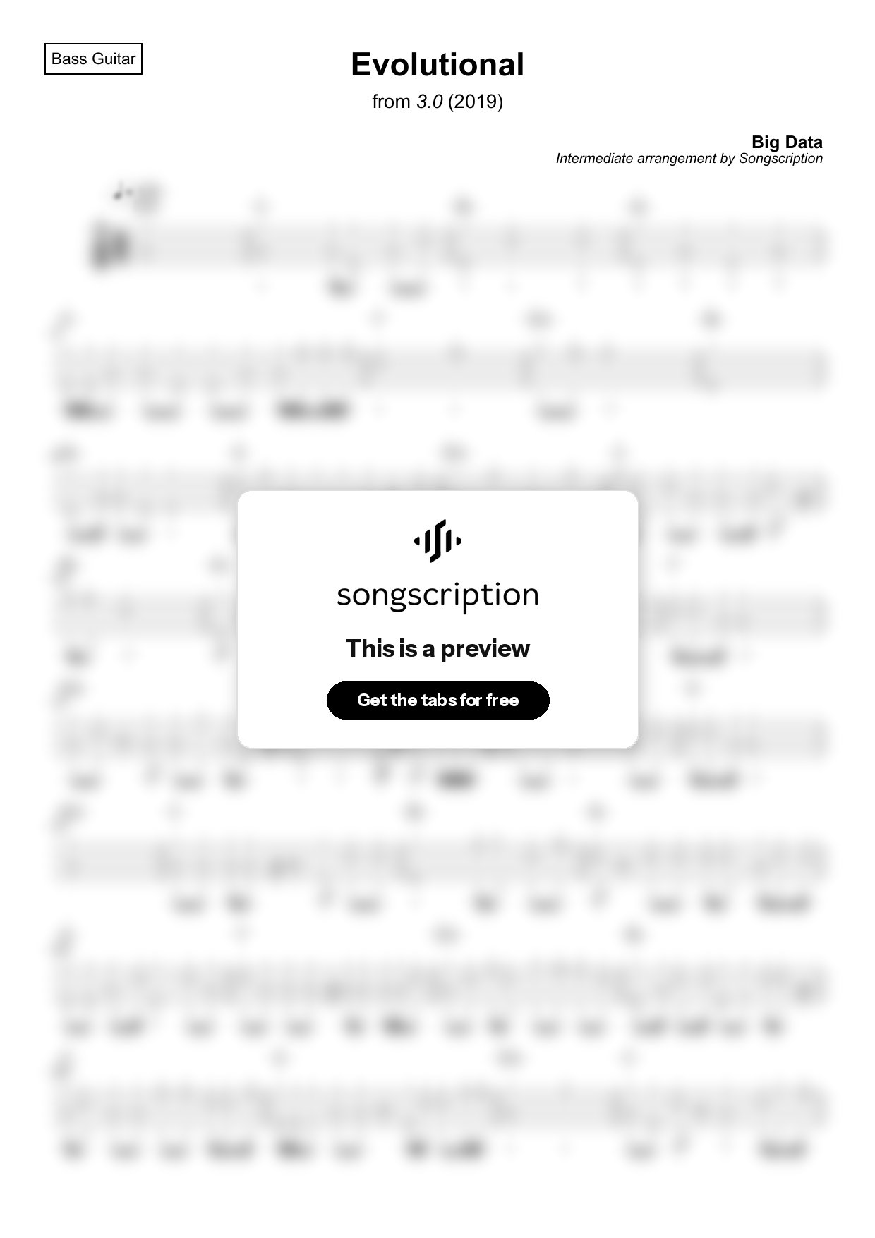 Intermediate Bass Guitar Tabs for "Evolutional" by Big Data