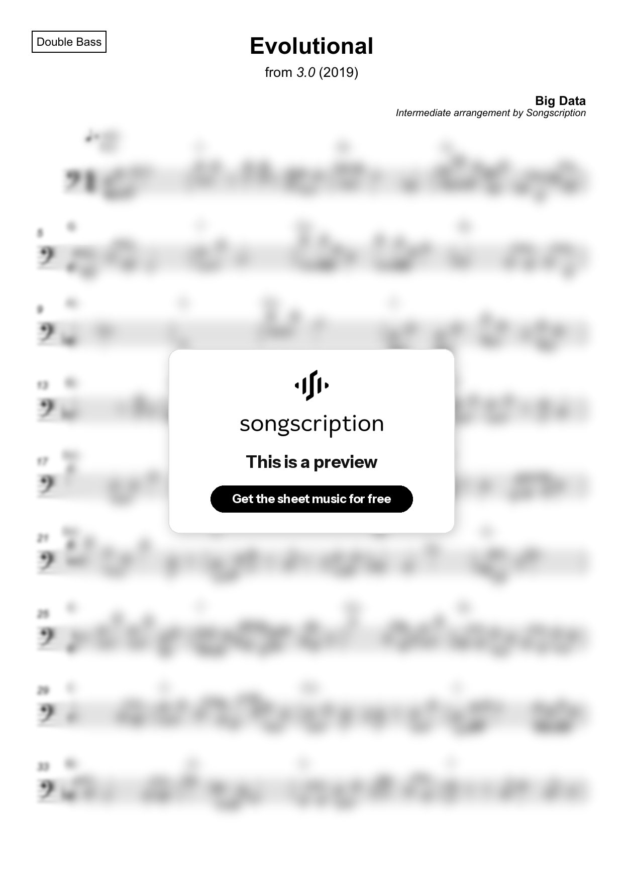 Intermediate Double Bass Sheet Music for "Evolutional" by Big Data