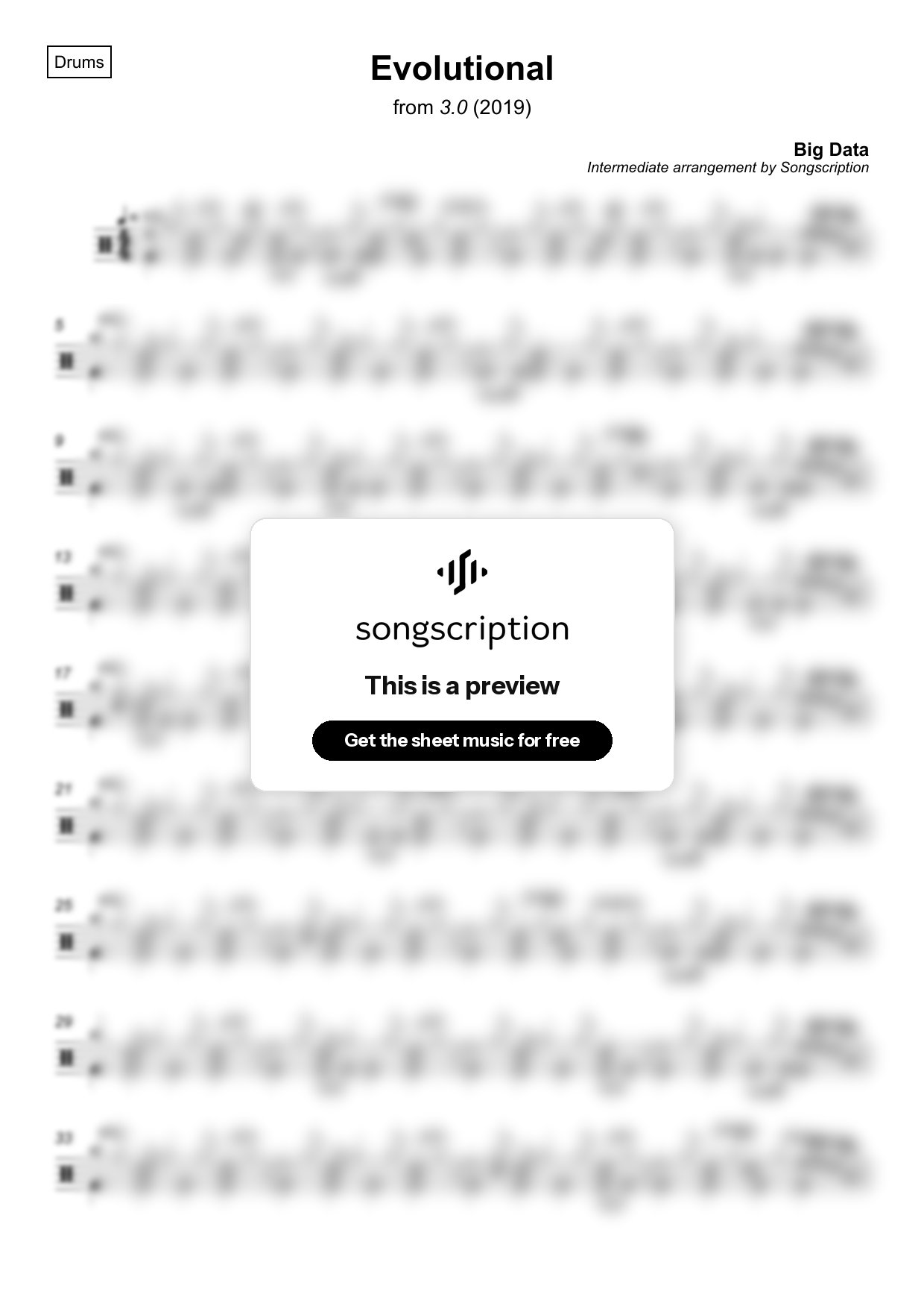 Intermediate Drums Sheet Music for "Evolutional" by Big Data