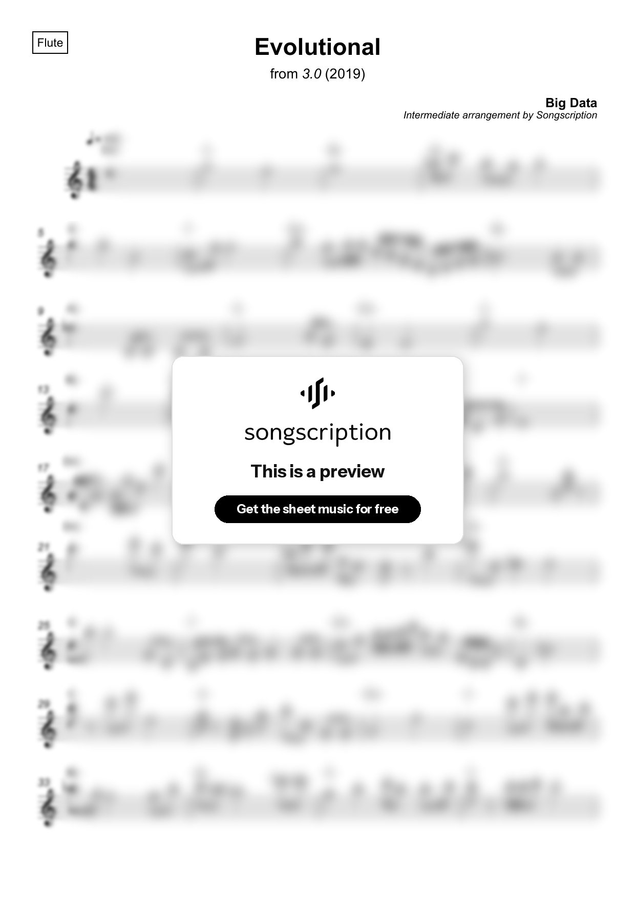 Intermediate Flute Sheet Music for "Evolutional" by Big Data