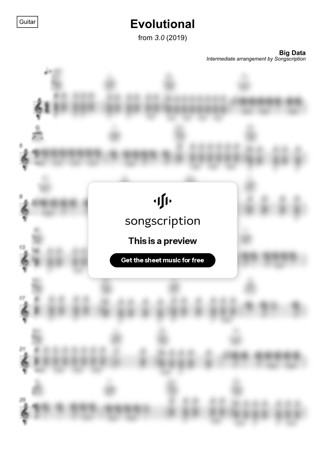 Intermediate Acoustic Guitar Sheet Music for "Evolutional" by Big Data