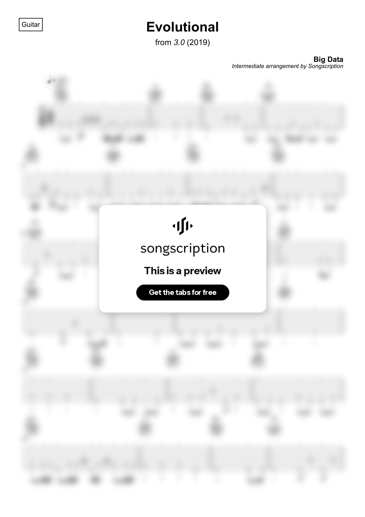 Intermediate Acoustic Guitar Tabs for "Evolutional" by Big Data