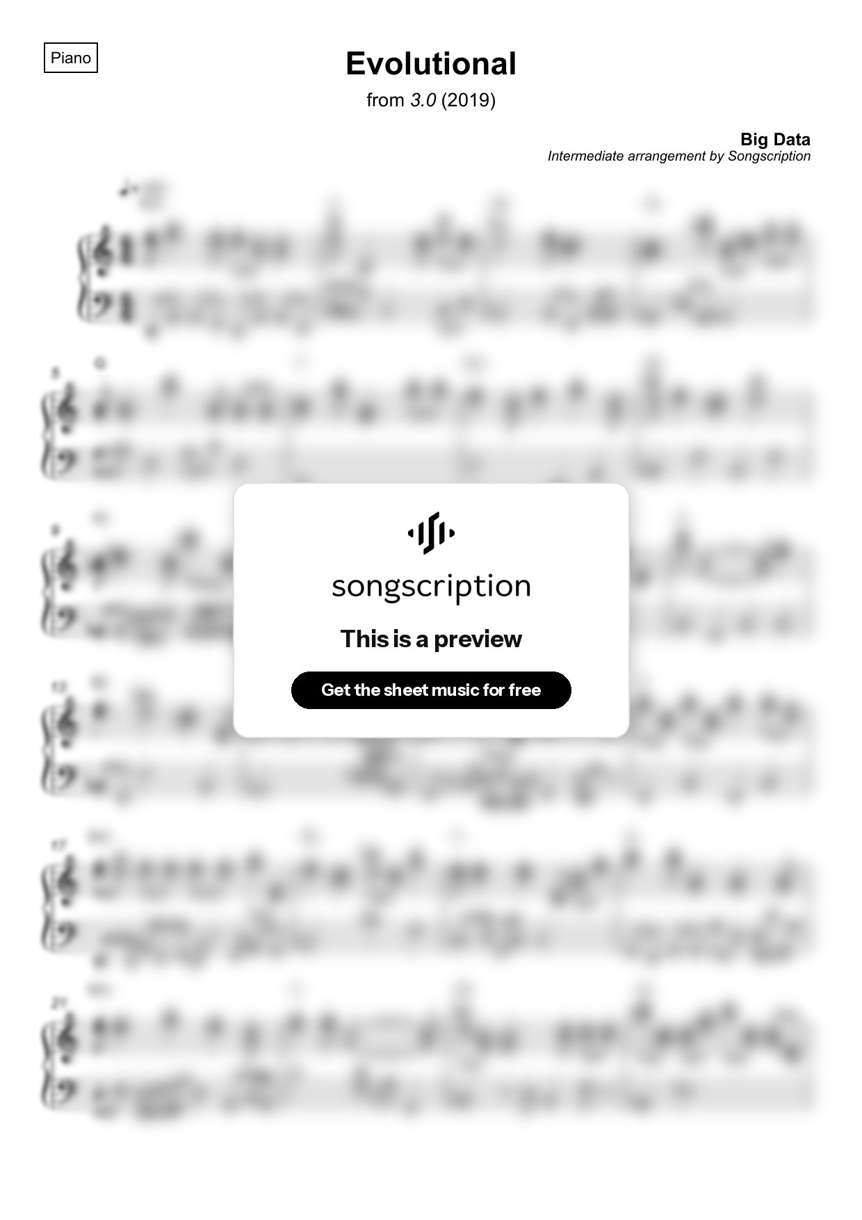 Intermediate Piano Sheet Music for "Evolutional" by Big Data