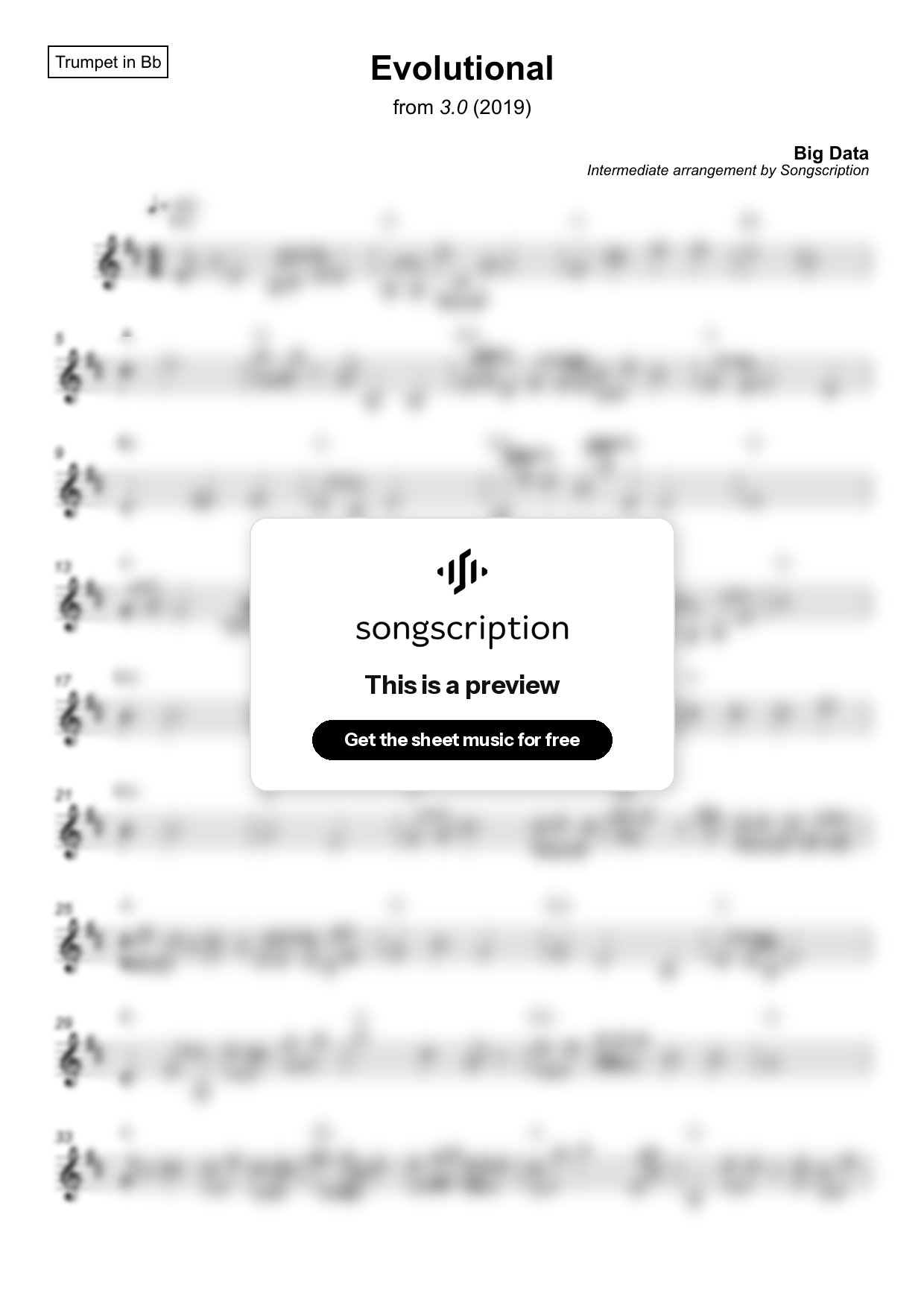 Intermediate Trumpet Sheet Music for "Evolutional" by Big Data
