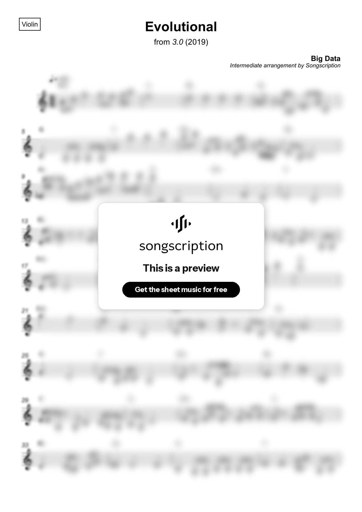 Intermediate Violin Sheet Music for "Evolutional" by Big Data