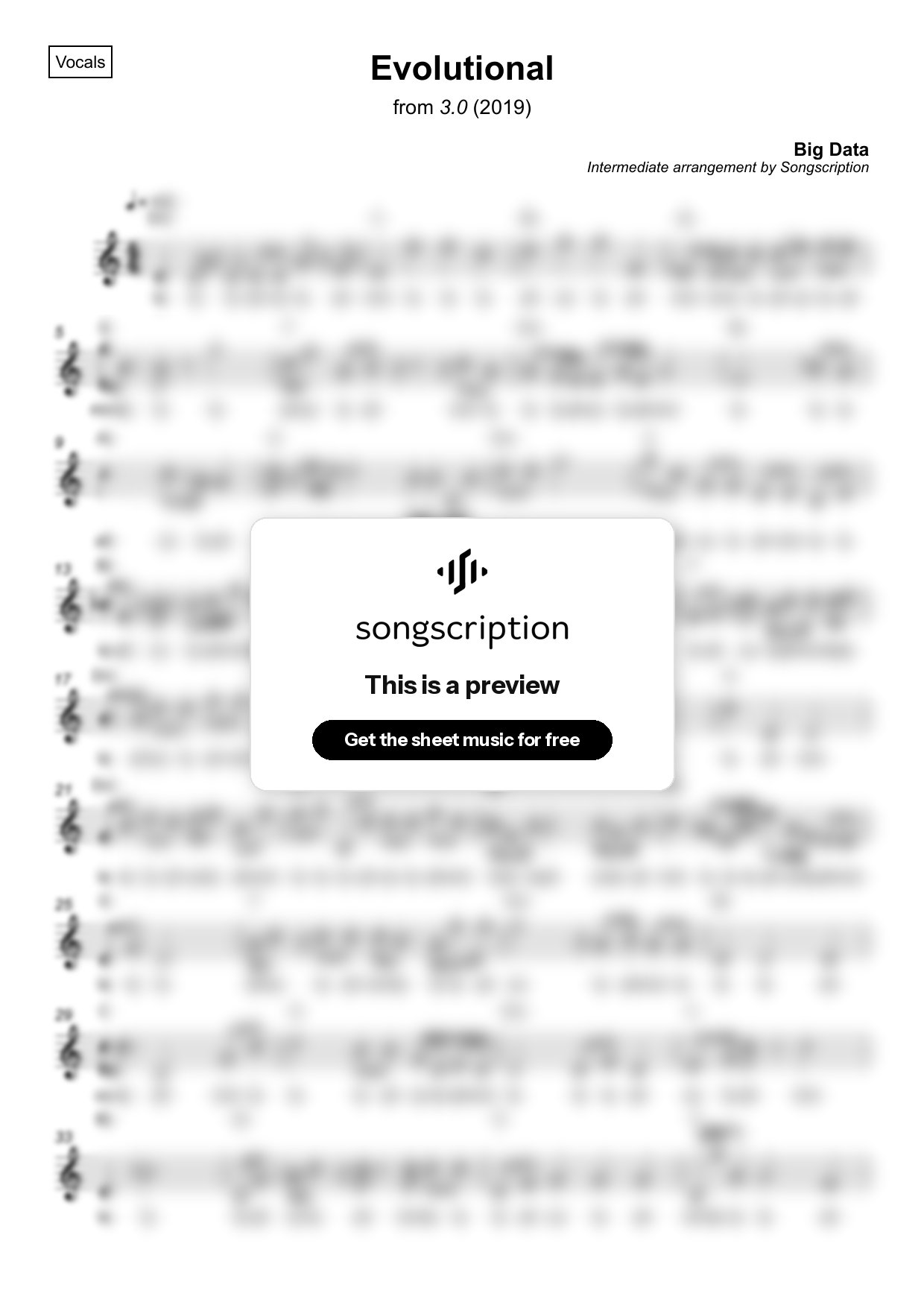 Intermediate Vocals Sheet Music for "Evolutional" by Big Data