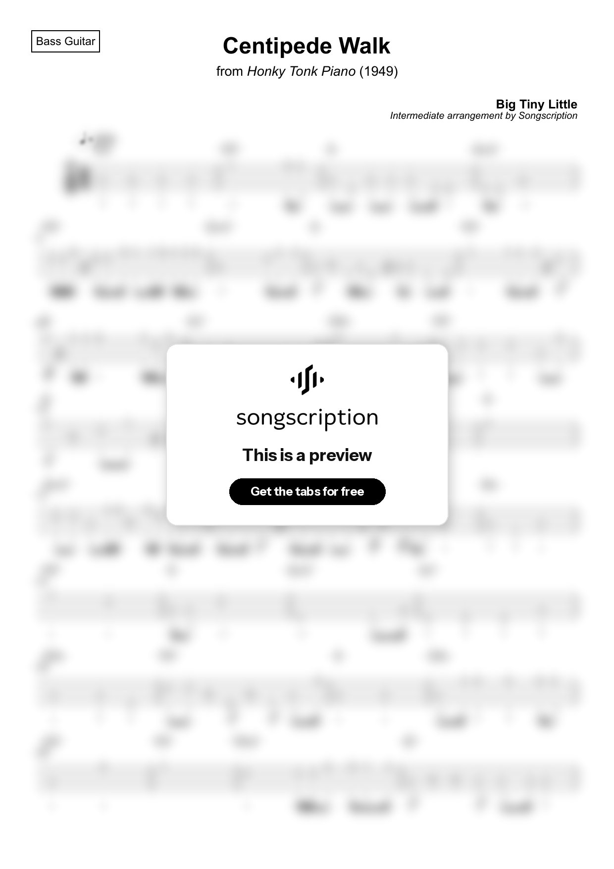 Intermediate Bass Guitar Tabs for "Centipede Walk" by Big Tiny Little