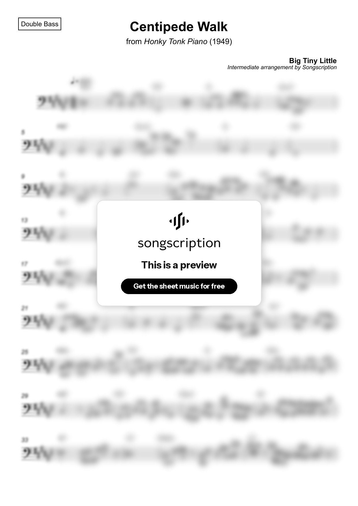 Intermediate Double Bass Sheet Music for "Centipede Walk" by Big Tiny Little