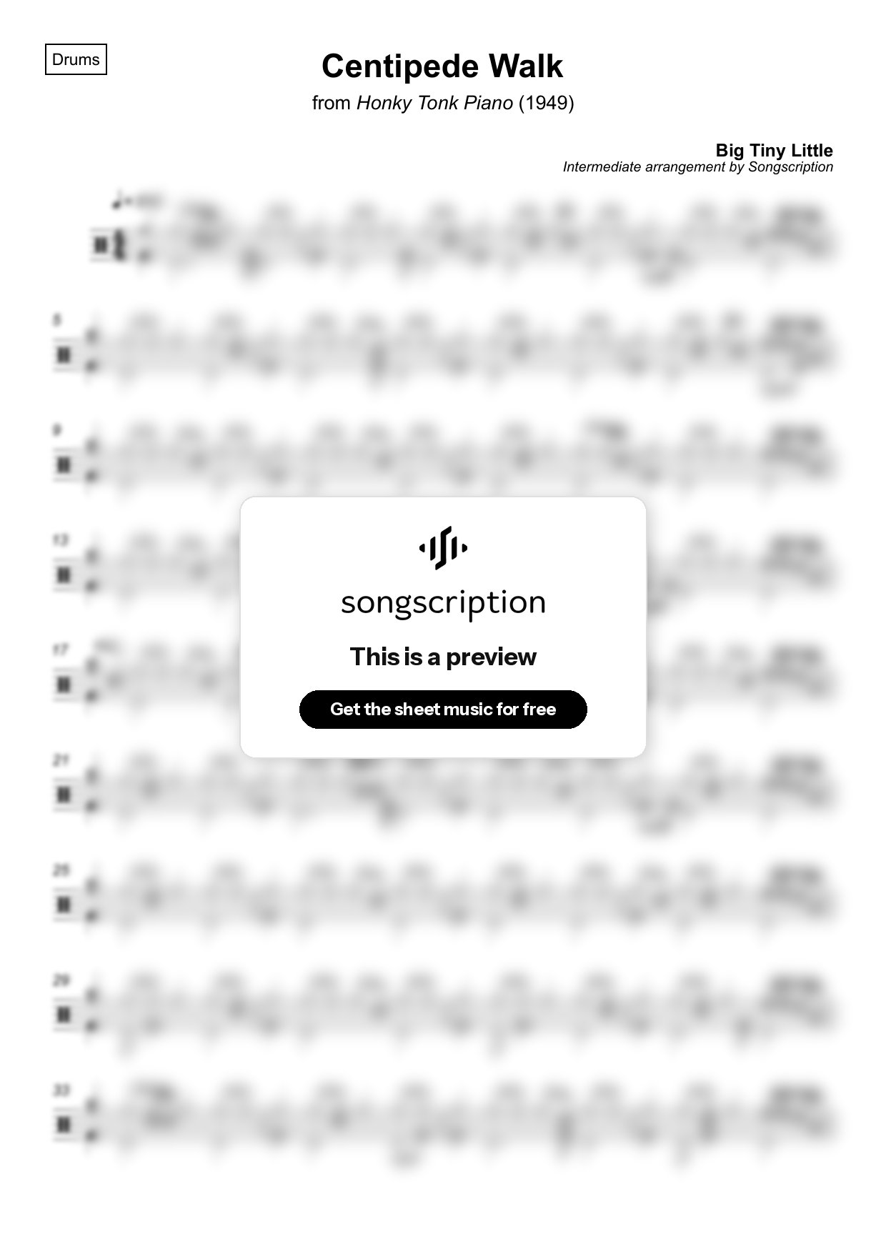Intermediate Drums Sheet Music for "Centipede Walk" by Big Tiny Little