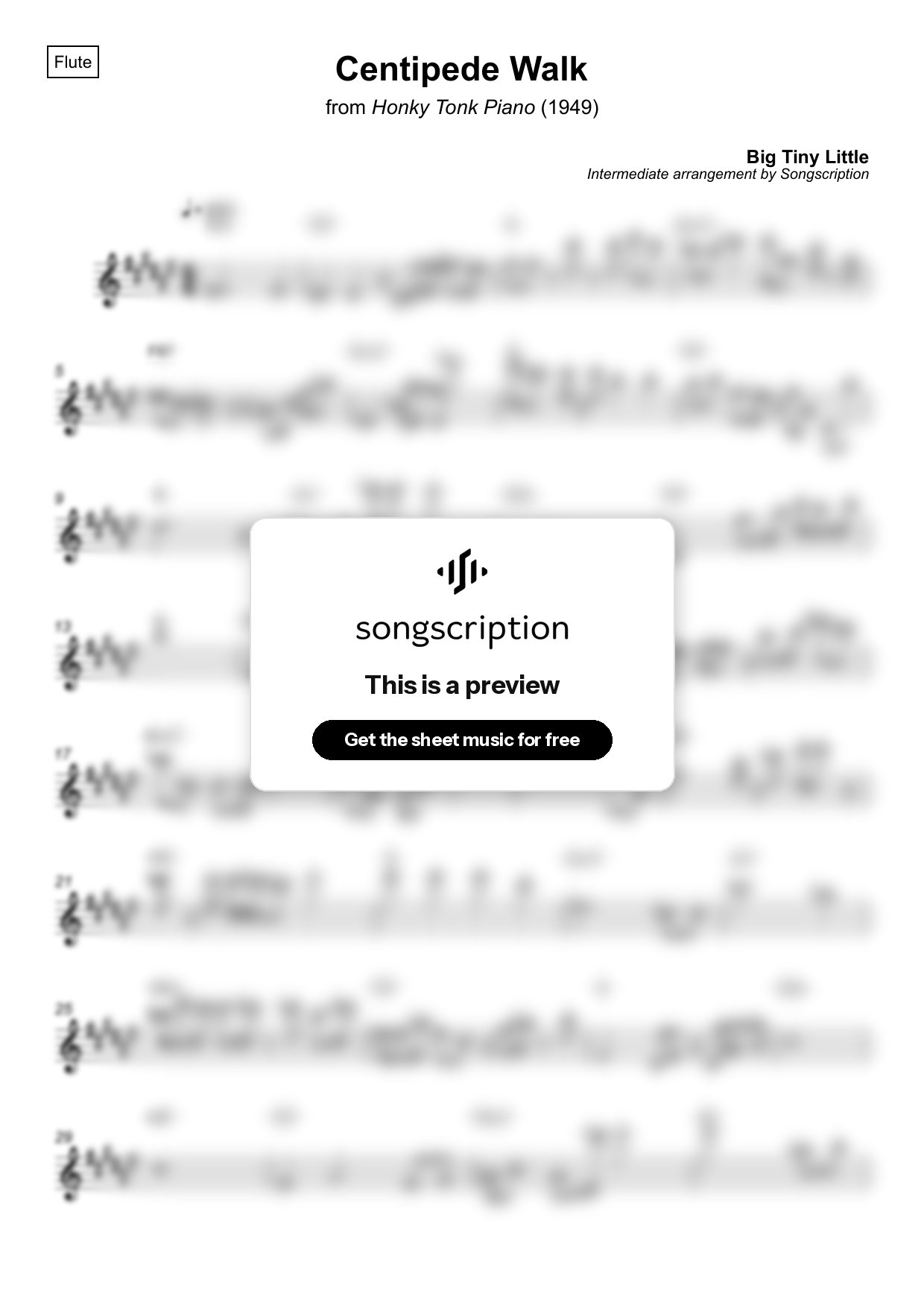 Intermediate Flute Sheet Music for "Centipede Walk" by Big Tiny Little