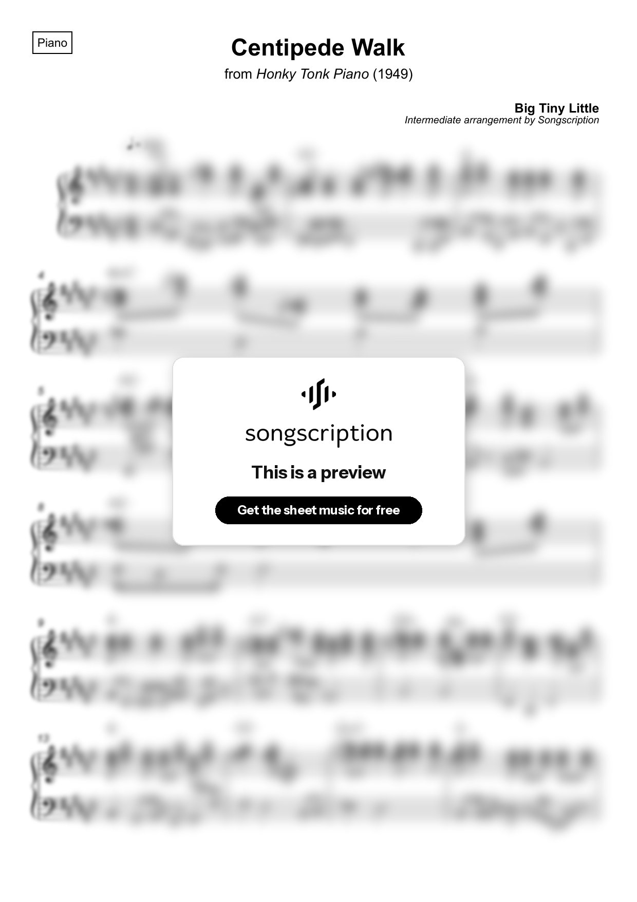 Intermediate Piano Sheet Music for "Centipede Walk" by Big Tiny Little
