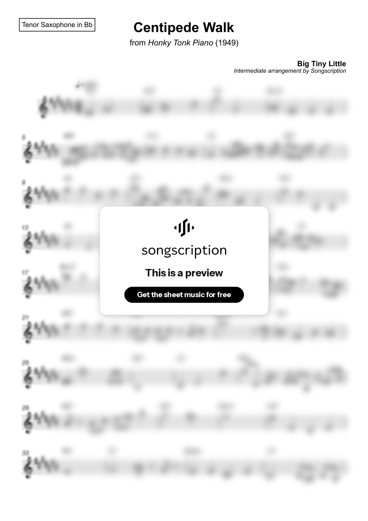 Intermediate Tenor Sax Sheet Music for "Centipede Walk" by Big Tiny Little