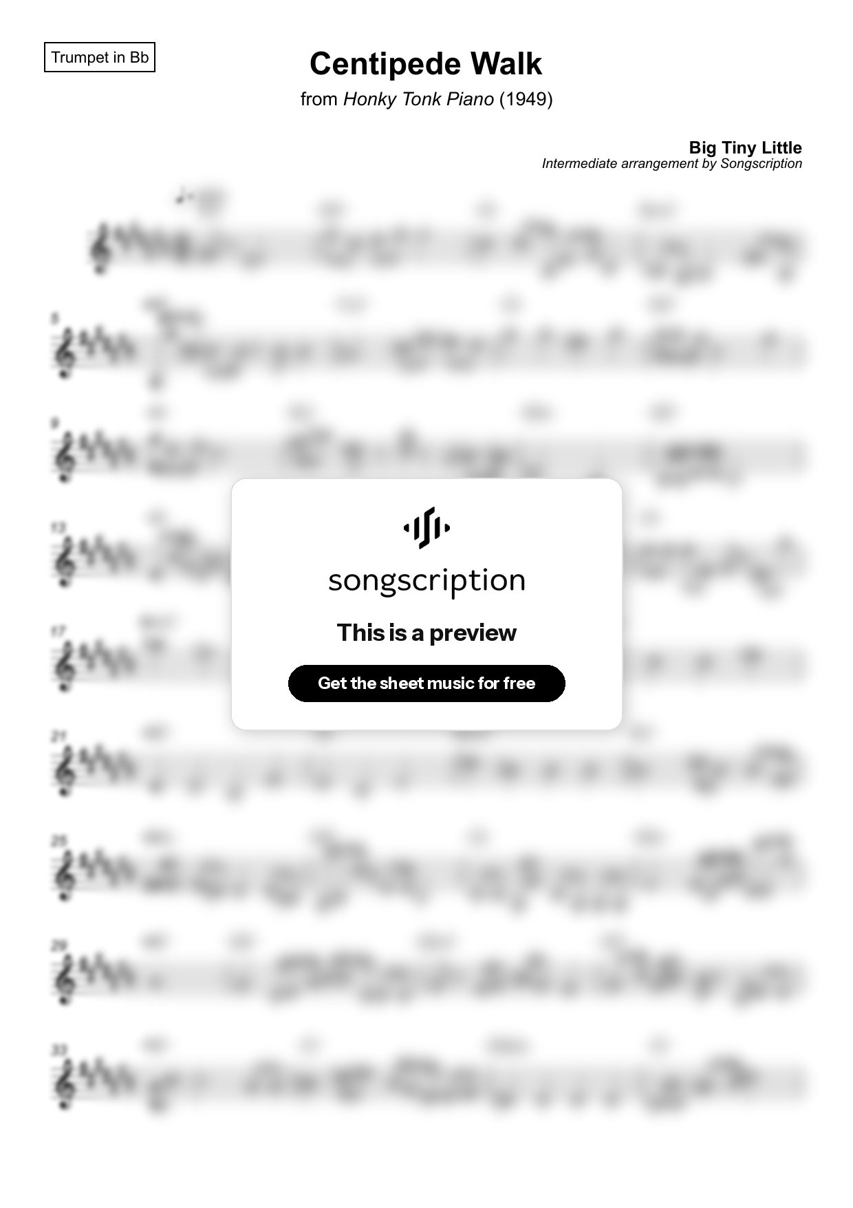 Intermediate Trumpet Sheet Music for "Centipede Walk" by Big Tiny Little