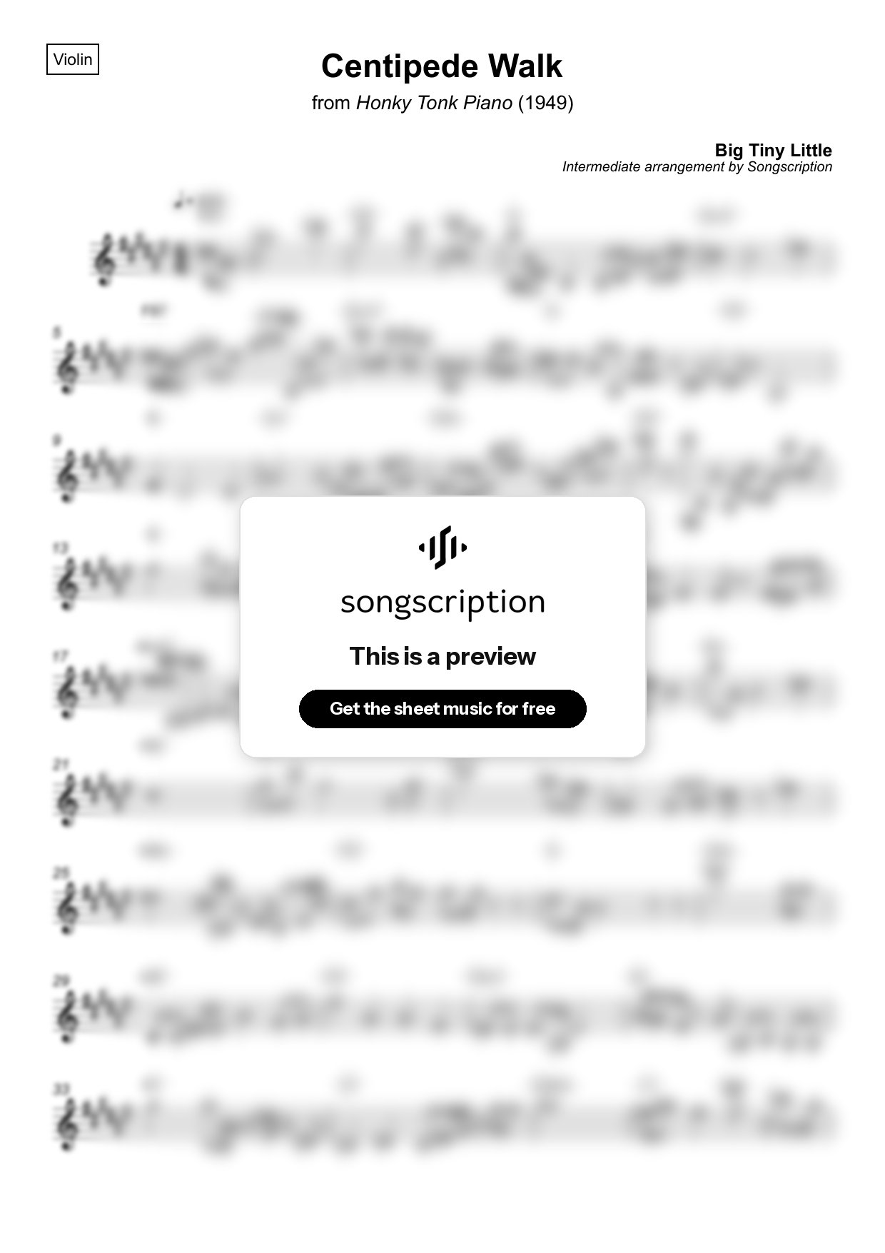 Intermediate Violin Sheet Music for "Centipede Walk" by Big Tiny Little