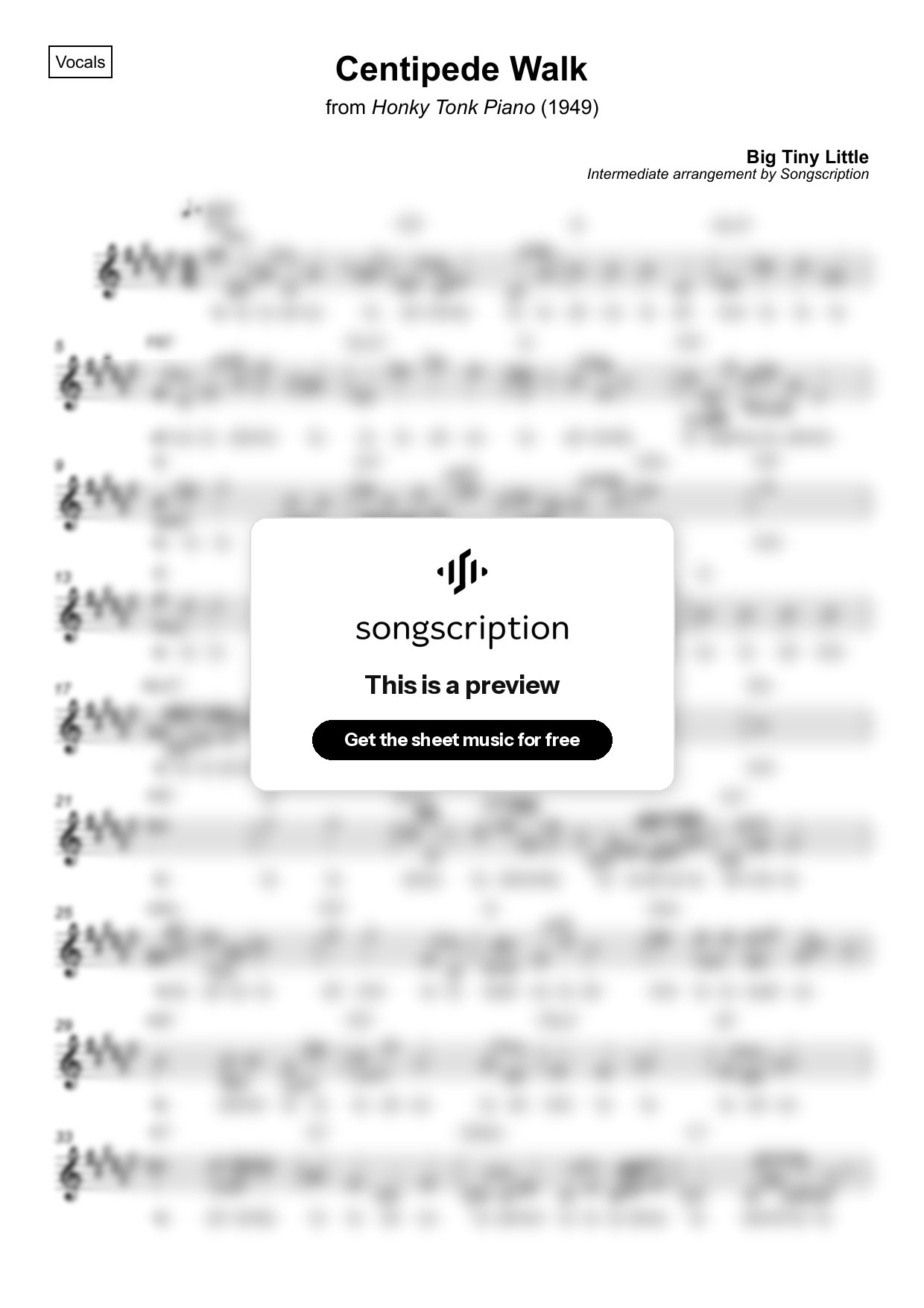 Intermediate Vocals Sheet Music for "Centipede Walk" by Big Tiny Little