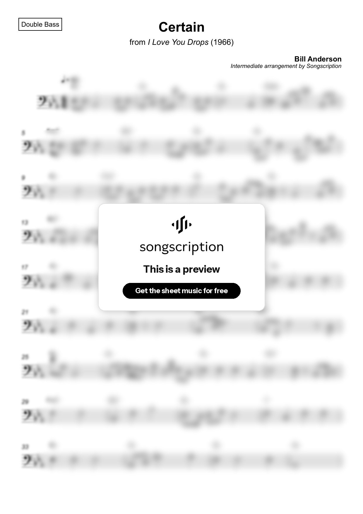 Intermediate Double Bass Sheet Music for "Certain" by Bill Anderson