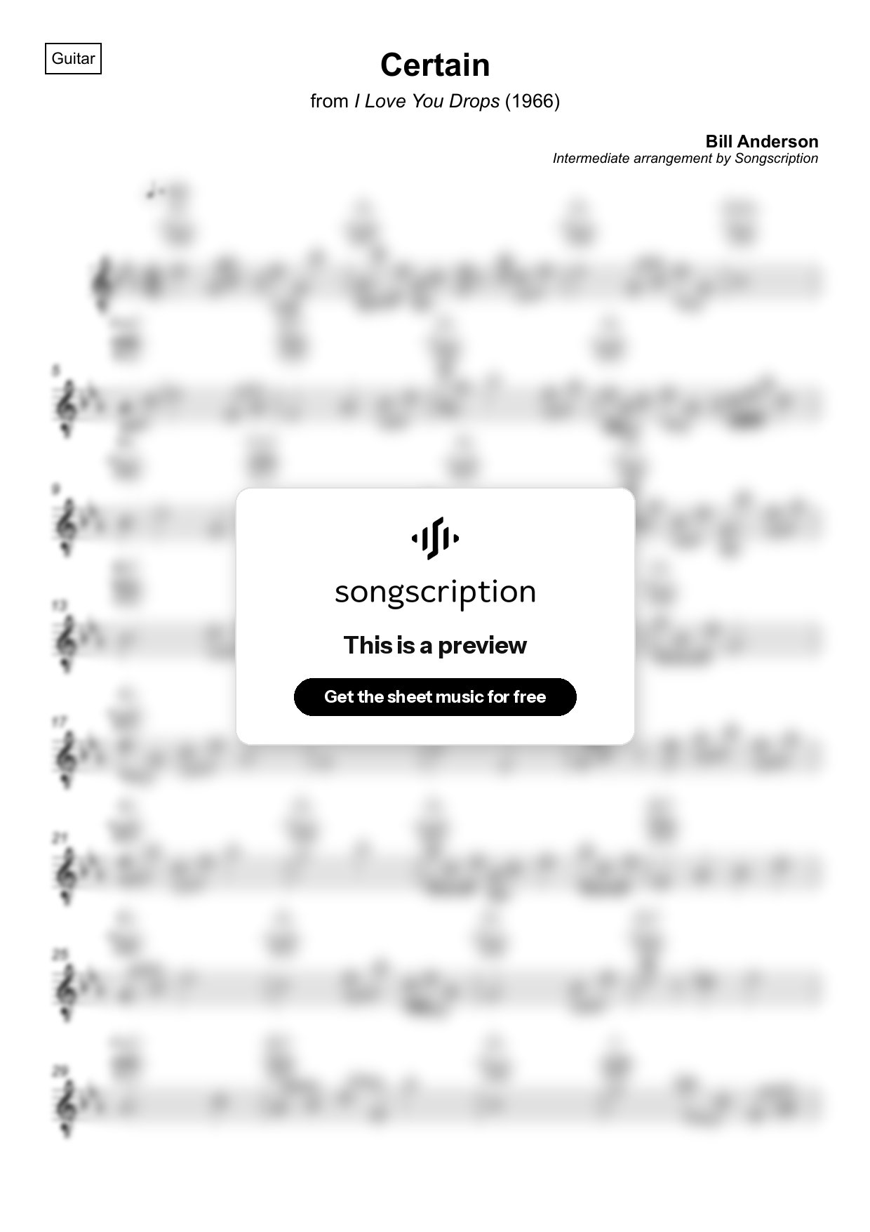 Intermediate Acoustic Guitar Sheet Music for "Certain" by Bill Anderson